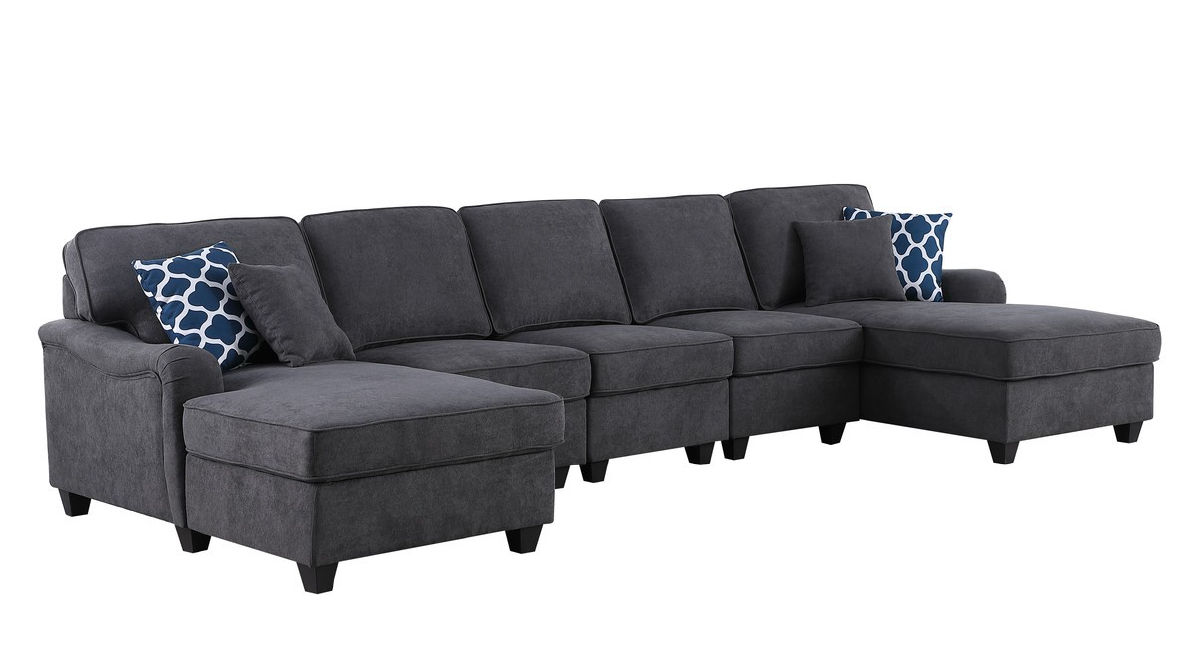 Lilola Home Leo Dark Gray Woven Double Chaise 5pc Modular Sofa Sectional