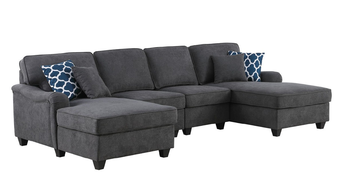 Lilola Home Leo Dark Gray Woven 4pc Modular Sectional with Double Chaise