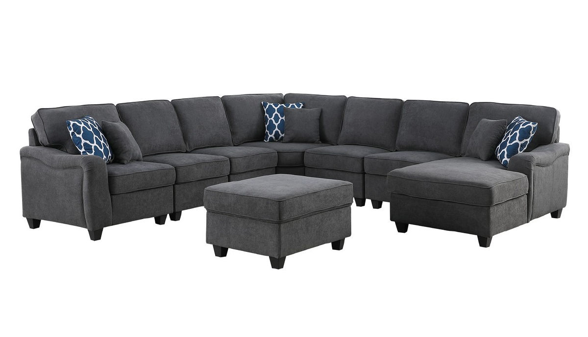 Lilola Home Leo Dark Gray Woven 8pc Modular L Shape Sectional with Sofa Cha...