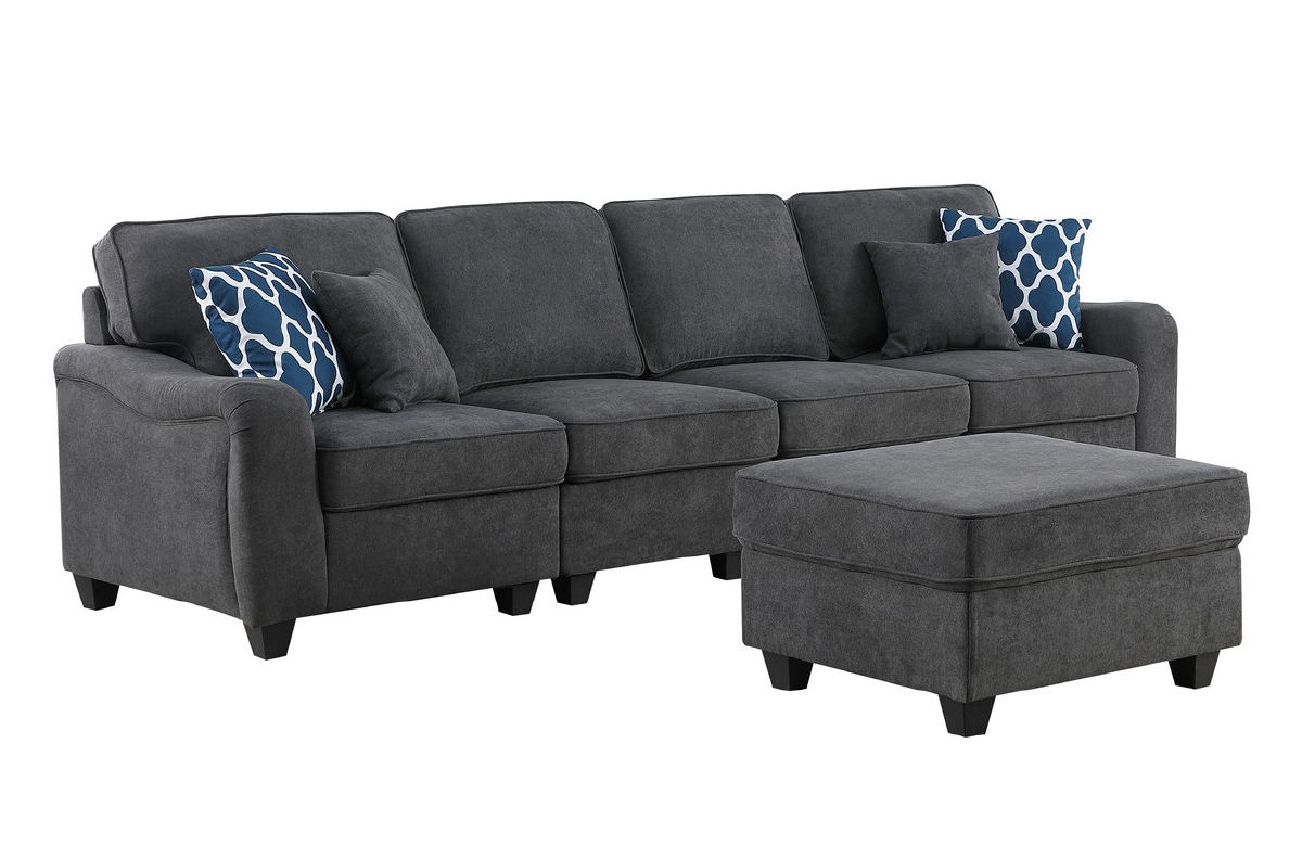 Lilola Home Leo Contemporary Dark Gray Woven 5 Seater Sofa and Ottoman