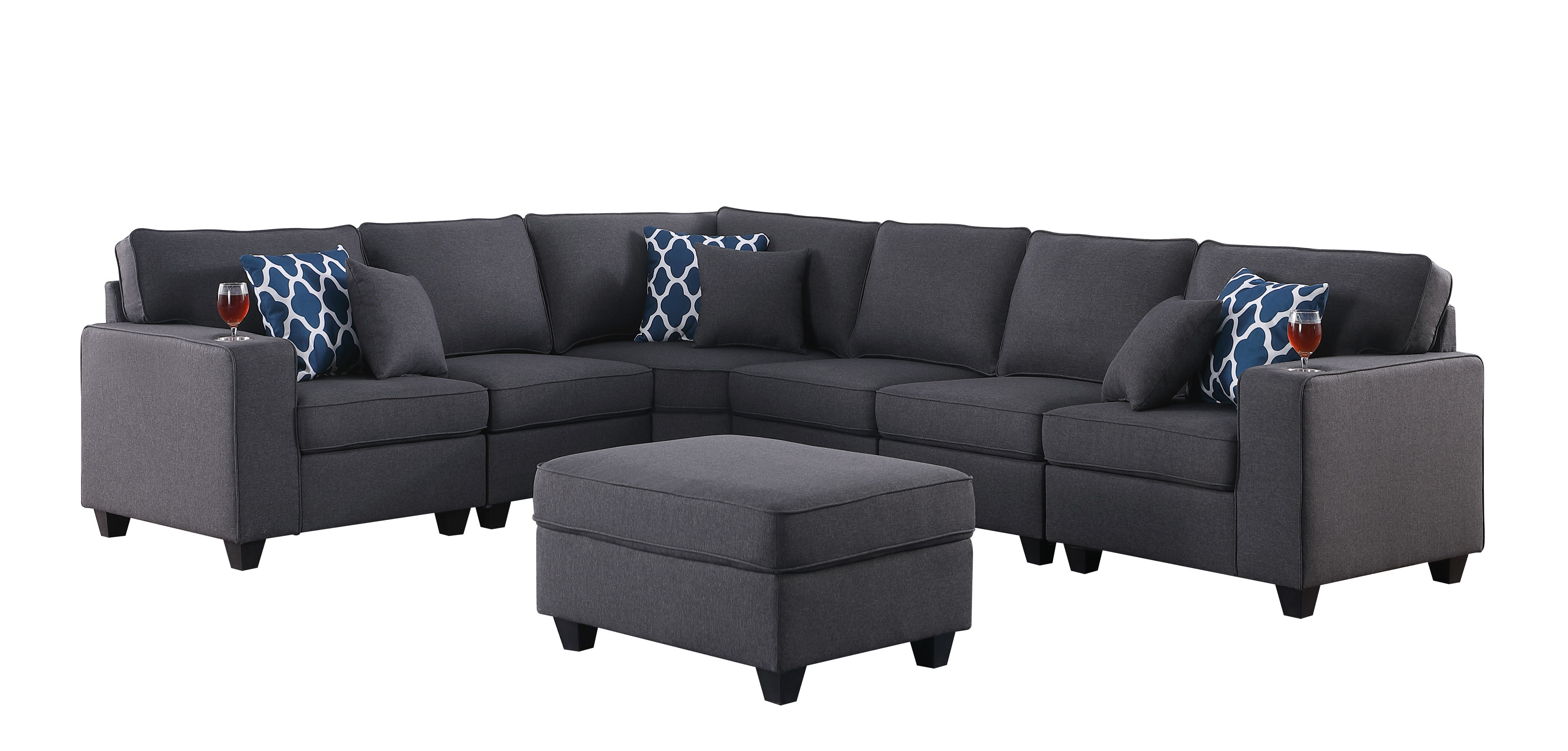 Lilola Home Cooper Dark Gray 7pc Reversible L Shape Sectional with Ottoman