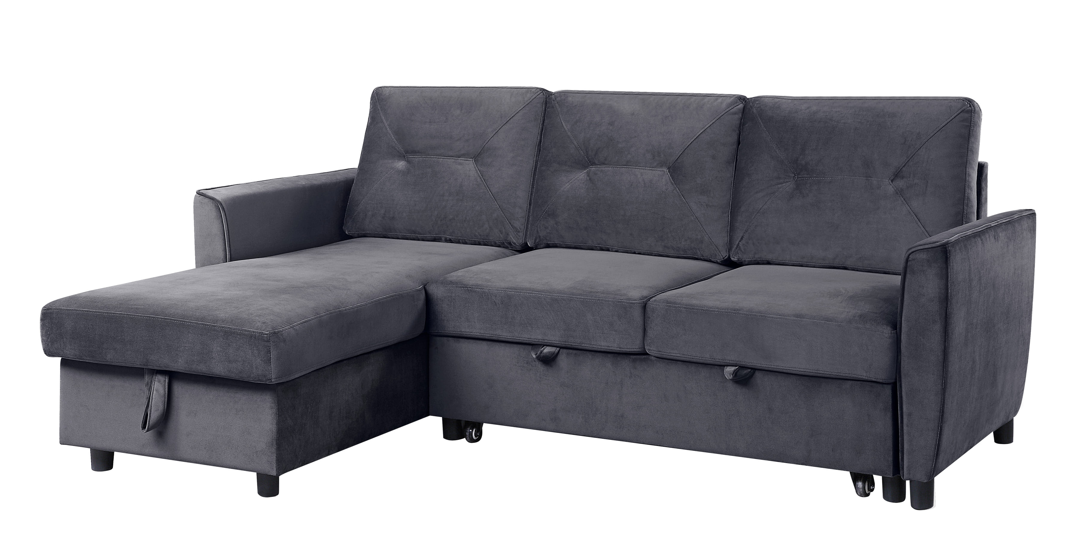 Lilola Home Hudson Dark Gray Velvet Reversible Sectional with Storage Chais...