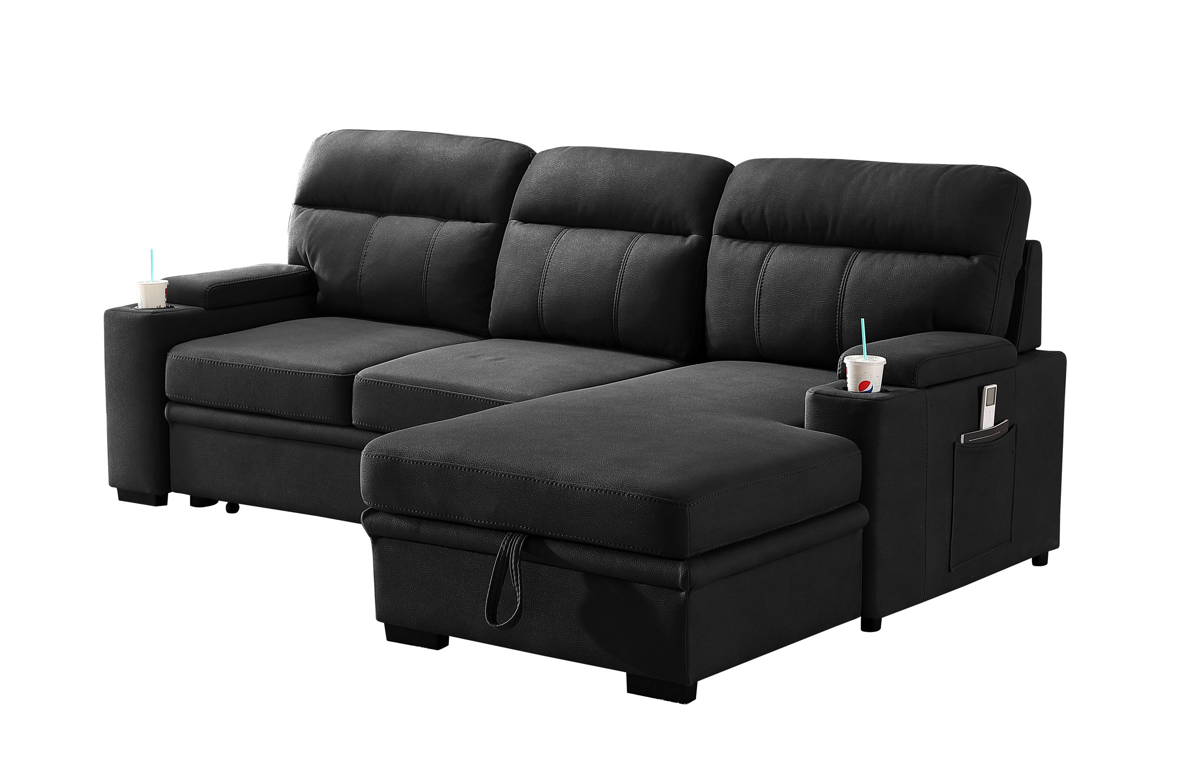 Lilola Home Kaden Black Fabric Sleeper Sectional