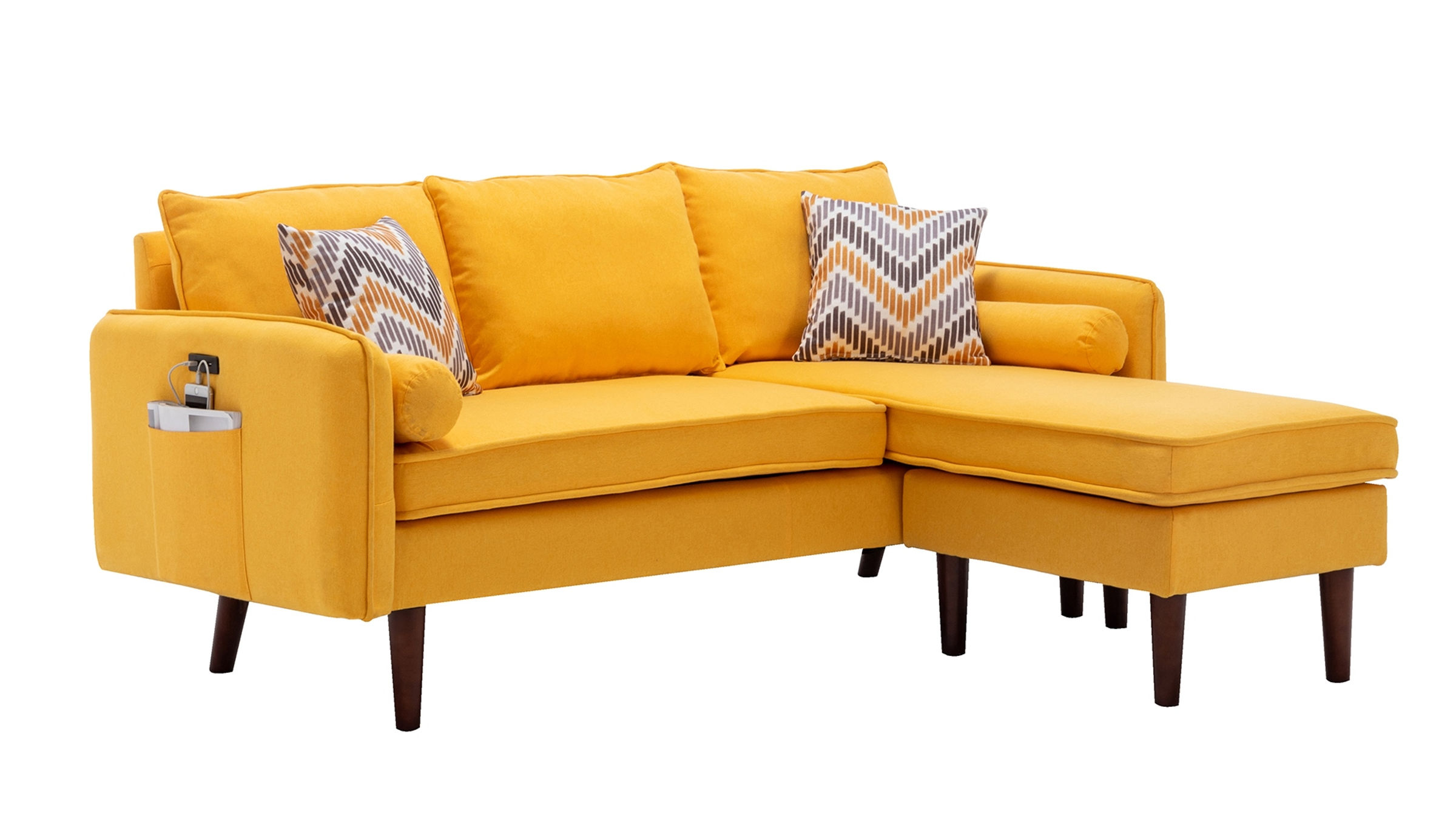 Lilola Home Mia Yellow Sectional Sofa Chaise with Pillows