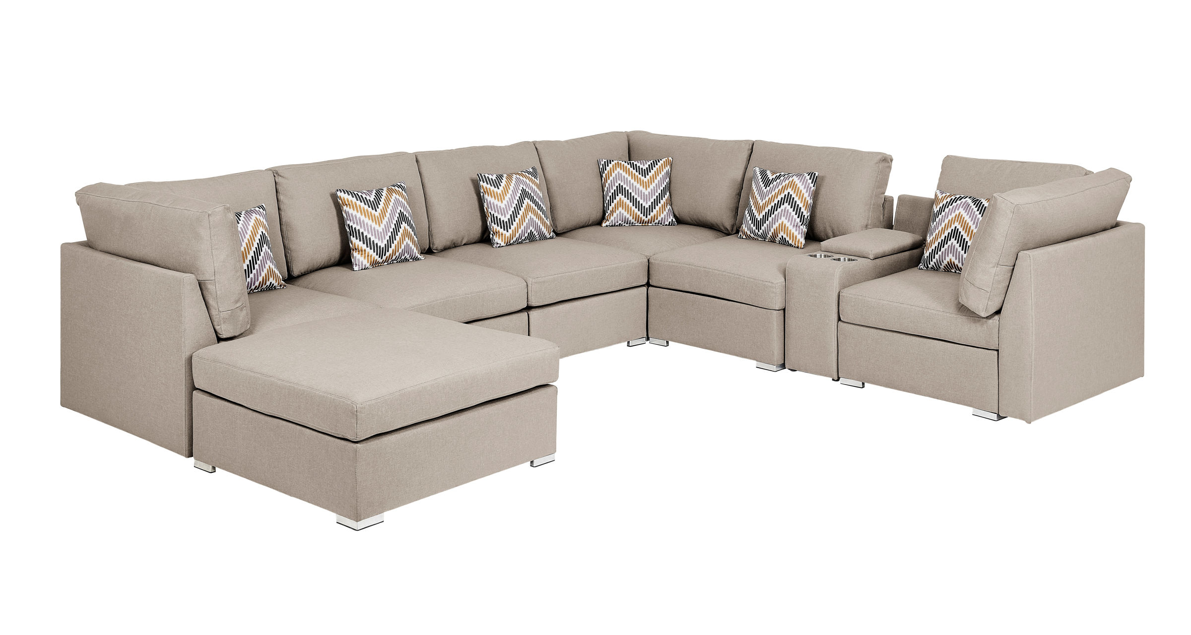 Lilola Home Amira Beige Reversible Modular Sectional with USB Console and O...