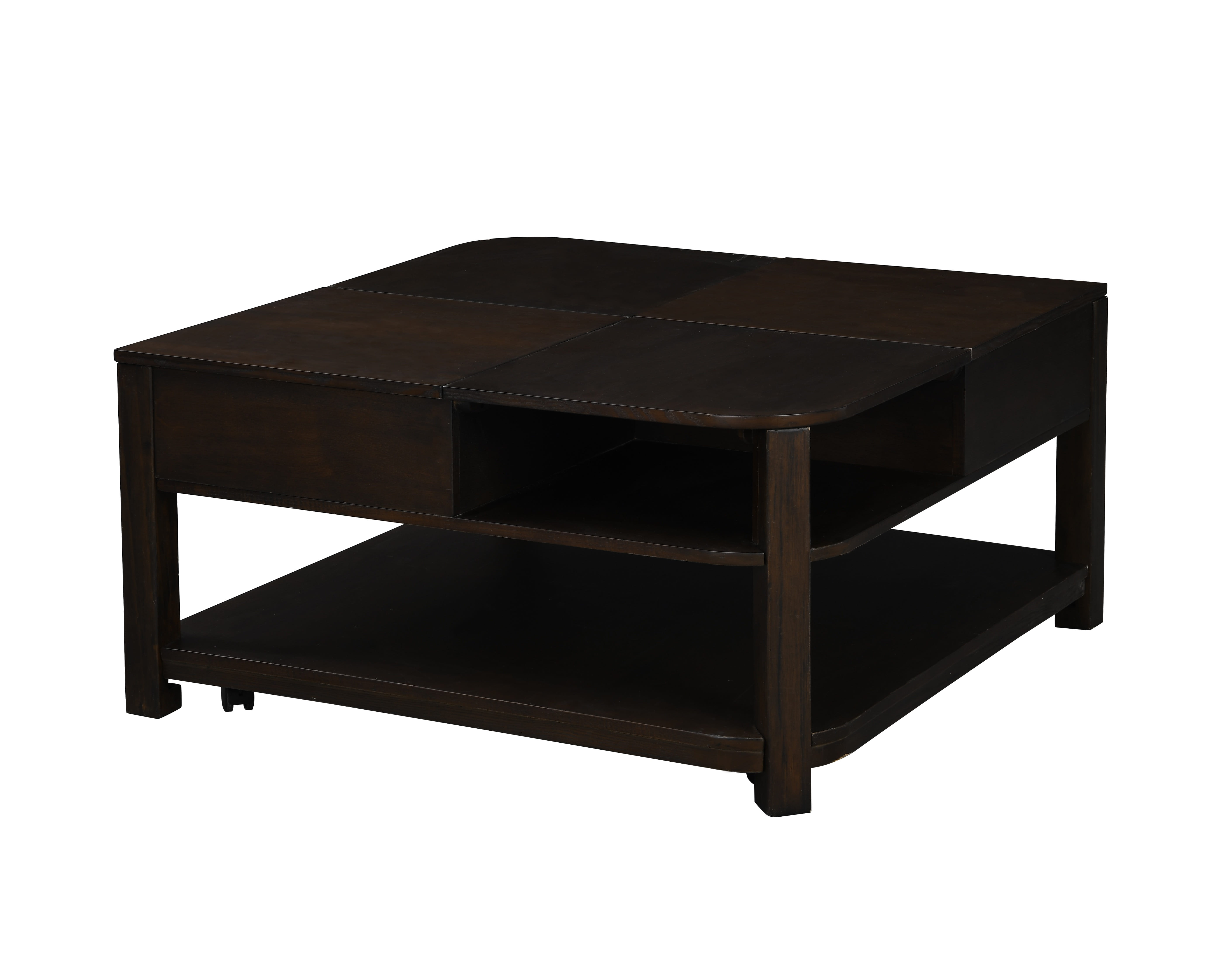Lilola Home Flora Dark Brown Lift Top Coffee Table with Shelves