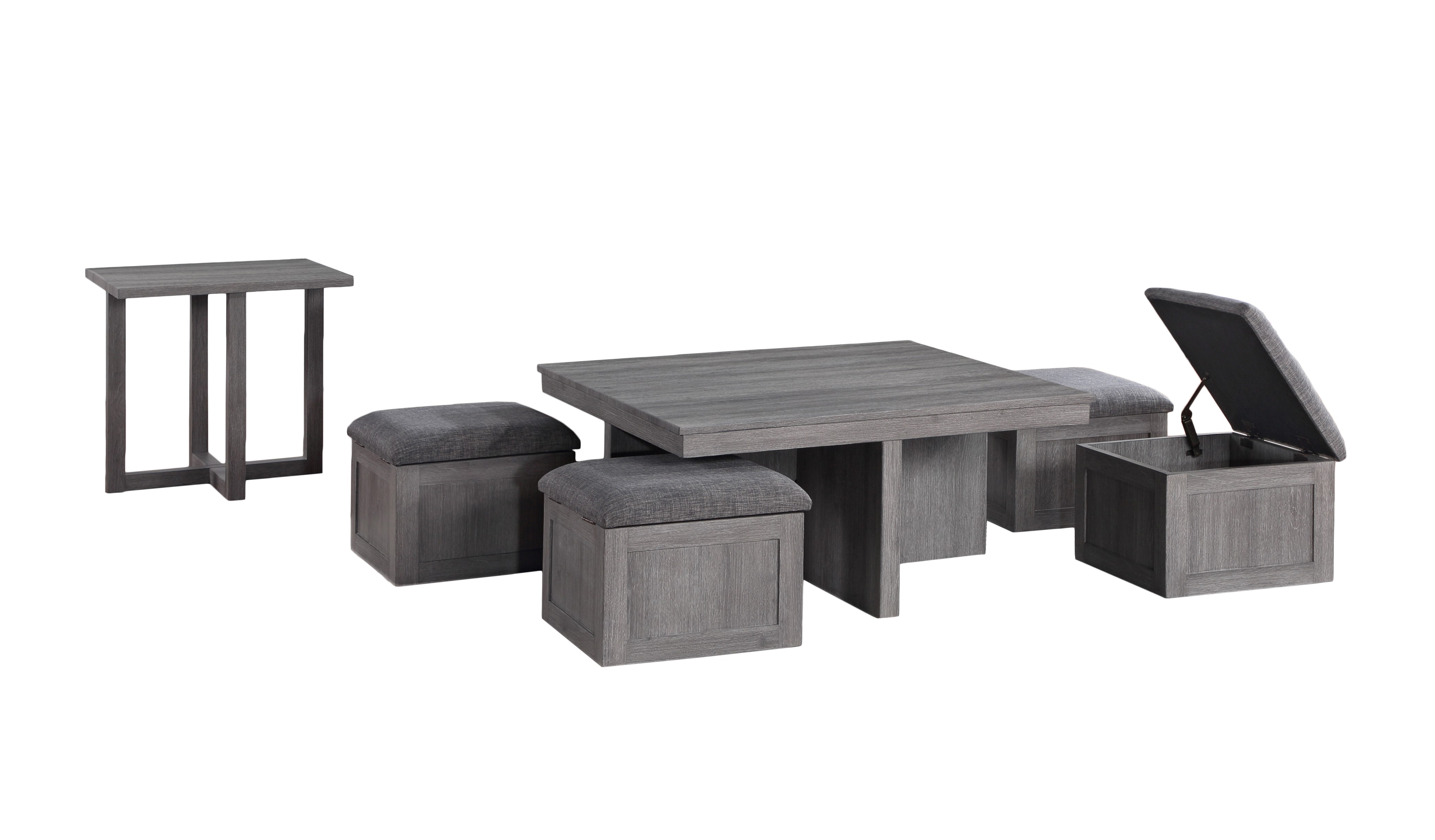 Lilola Home Moseberg Distressed Gray 2pc Coffee Table Set with 4 Storage St...