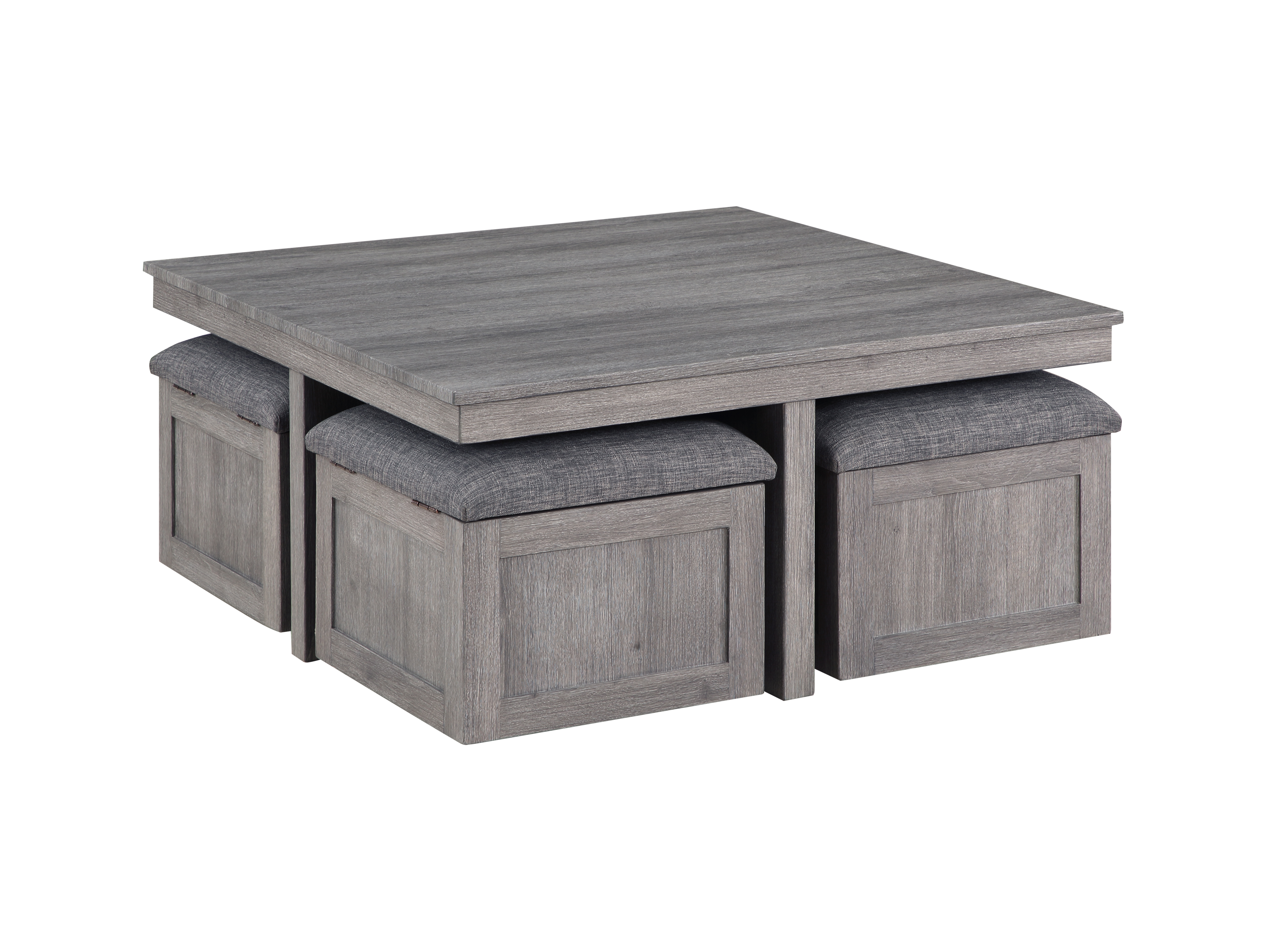 Lilola Home Moseberg Distressed Gray Coffee Table with 4 Storage Stools
