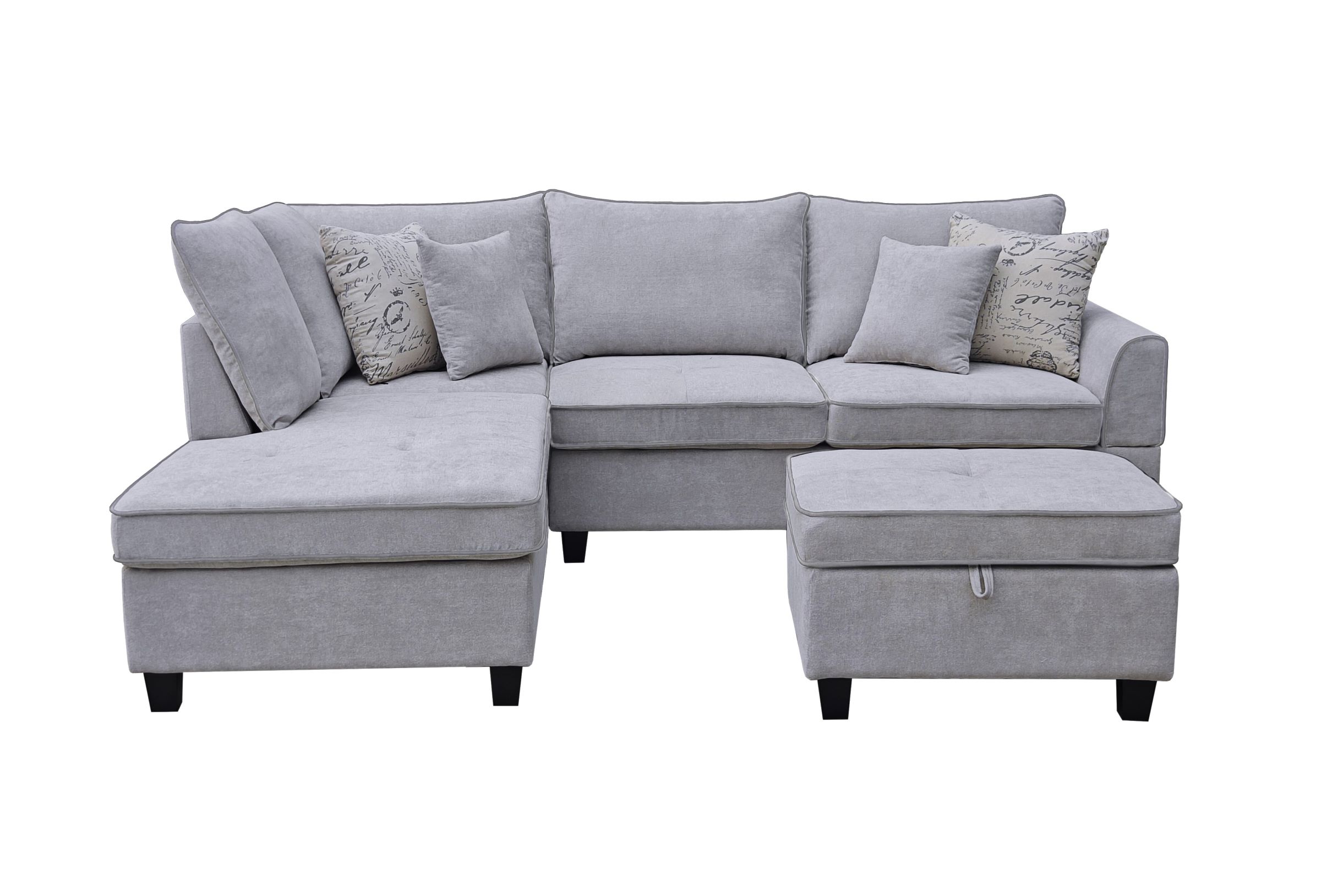 Lilola Home Harmony Light Gray Sectional With Storage Ottoman