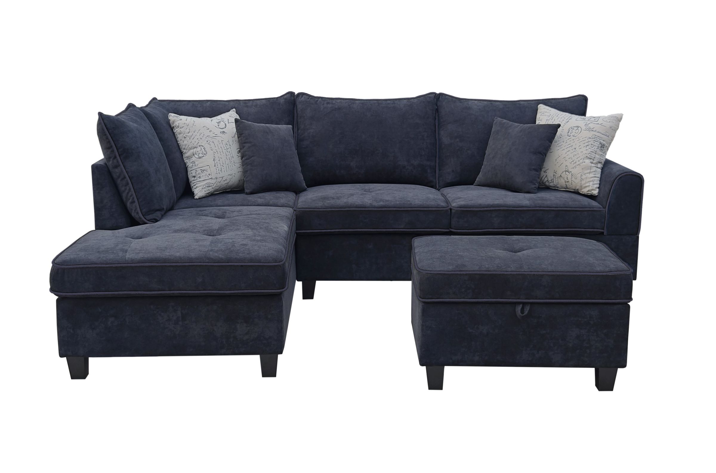 Lilola Home Harmony Black Sectional With Storage Ottoman