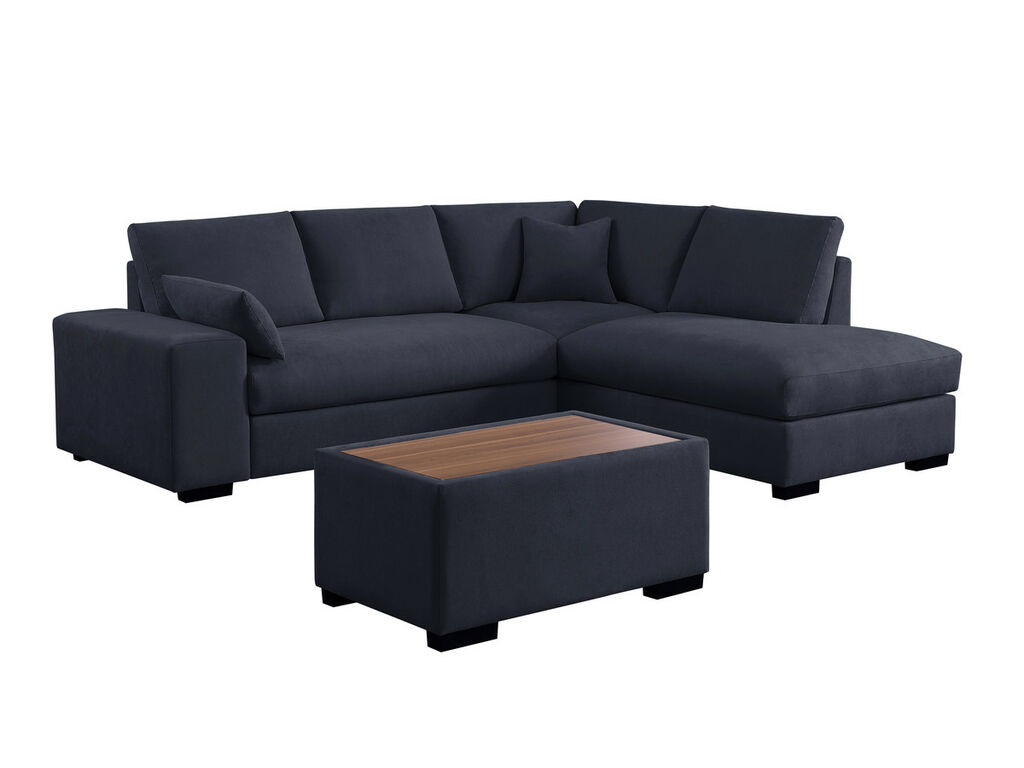 Lilola Home Joshua Dark Gray Sectional Sofa with RAF Chaise and Ottoman