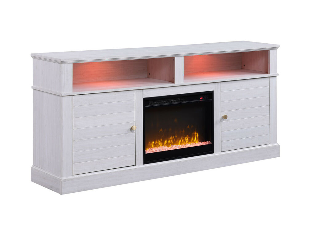 TV Stand With Fireplace - White Finish Lucifer Series By Lilola Home