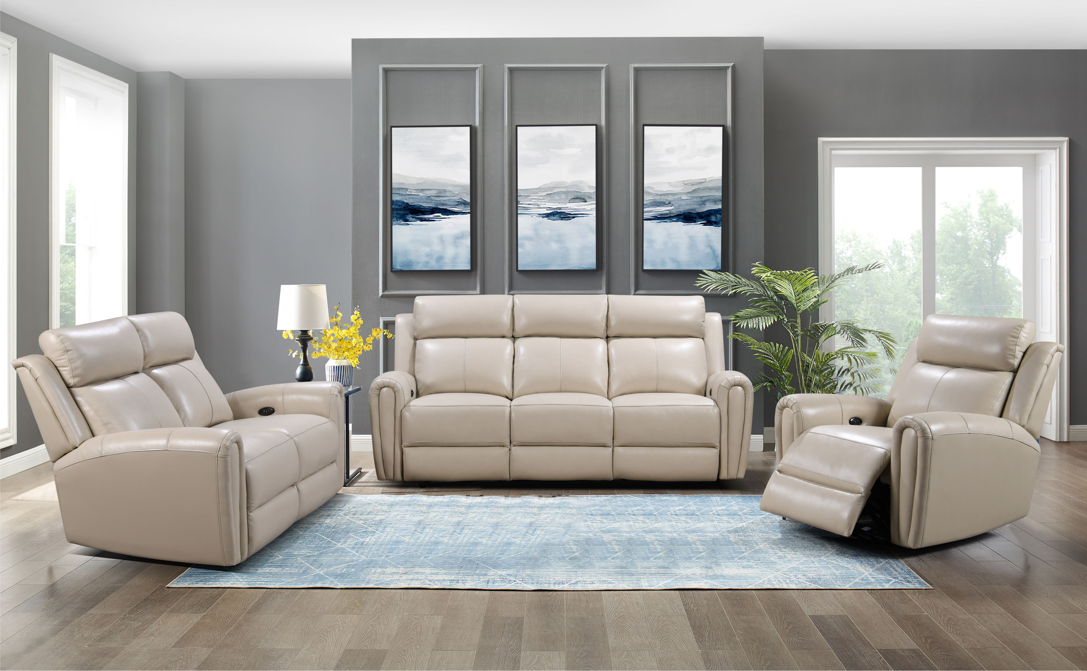 Leather Italia USA Royce Cream 3pc Living Room Set