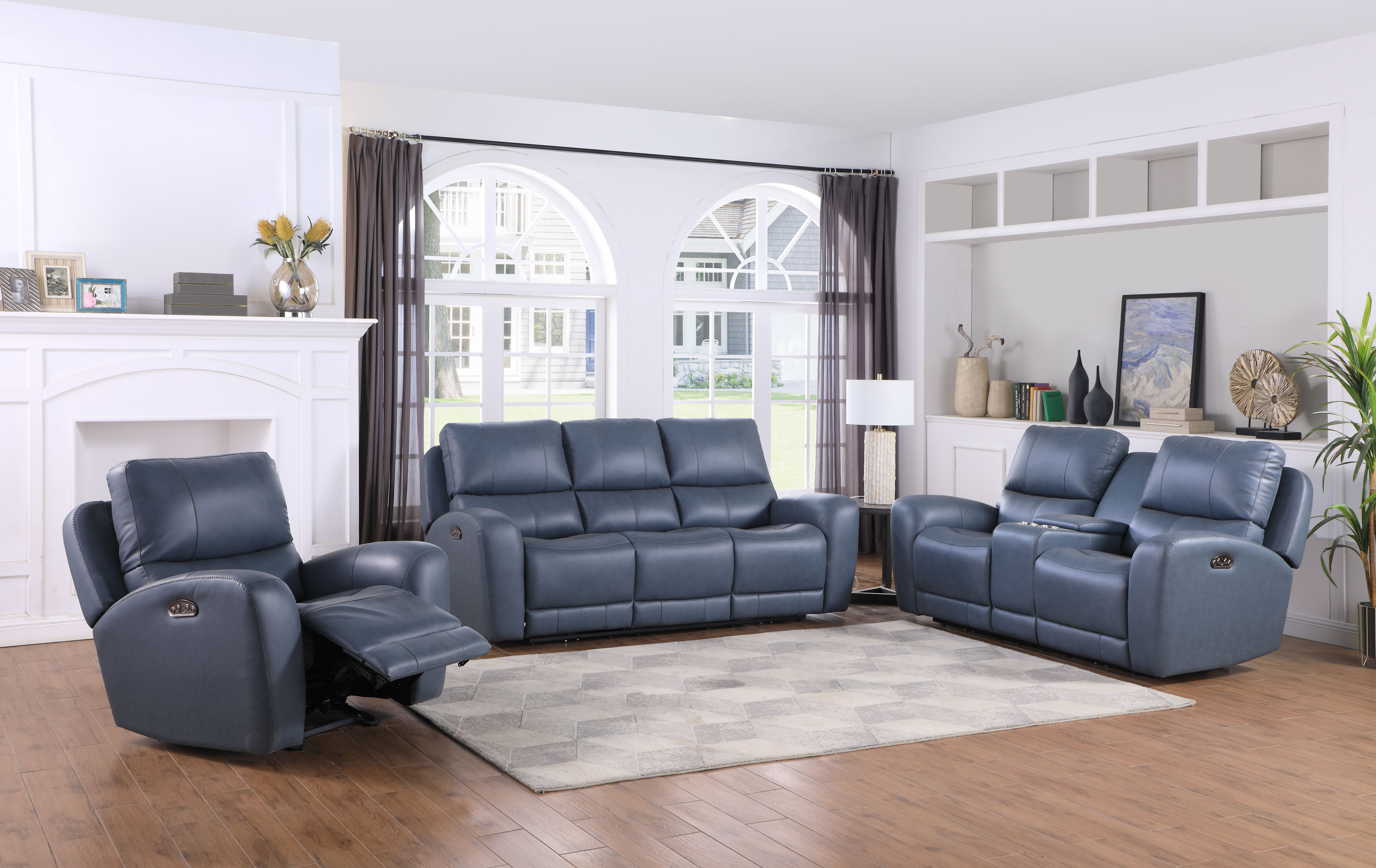 Leather Italia USA Cambria Bel Air Blue 3pc Living Room Set