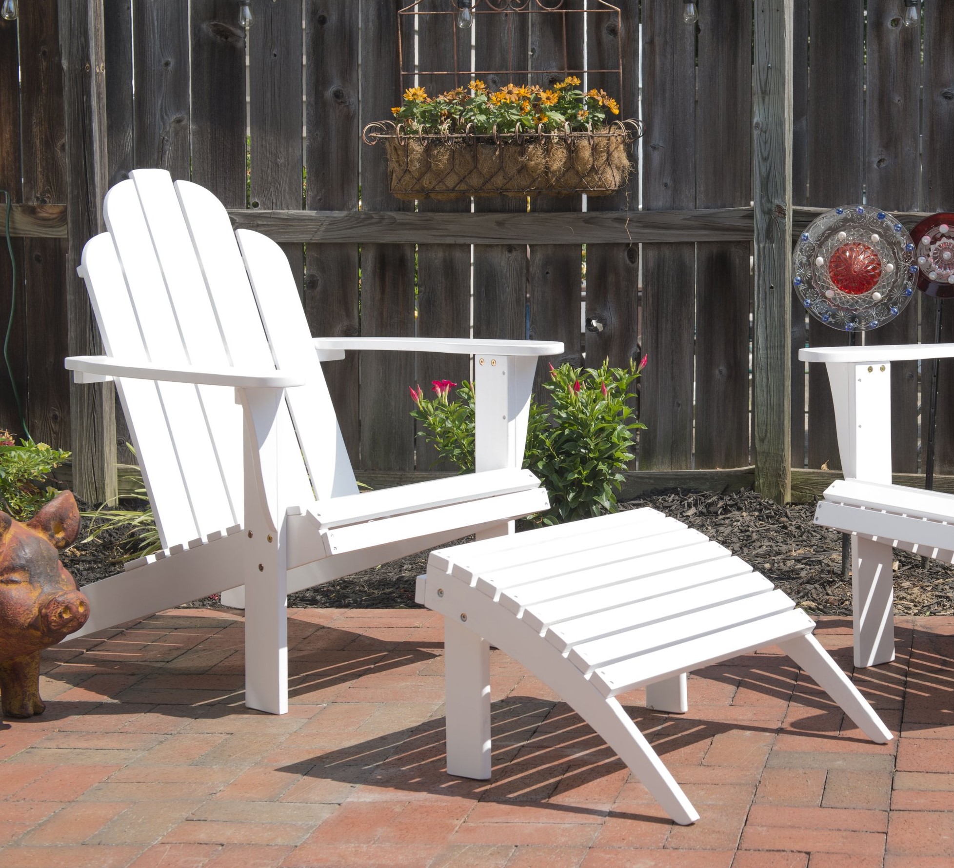 Linon Adirondack White Wood Outdoor Chair And Ottoman Set
