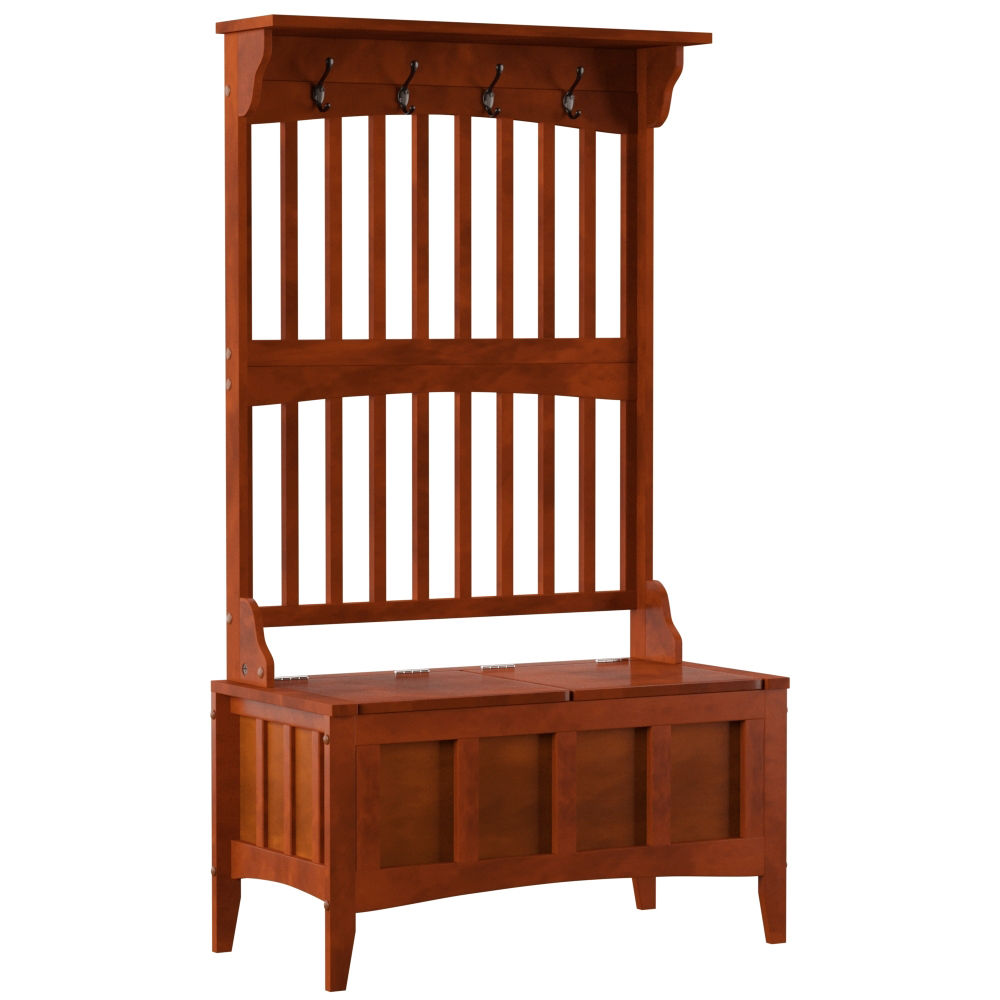 Linon Mission Walnut Hall Tree with Storage