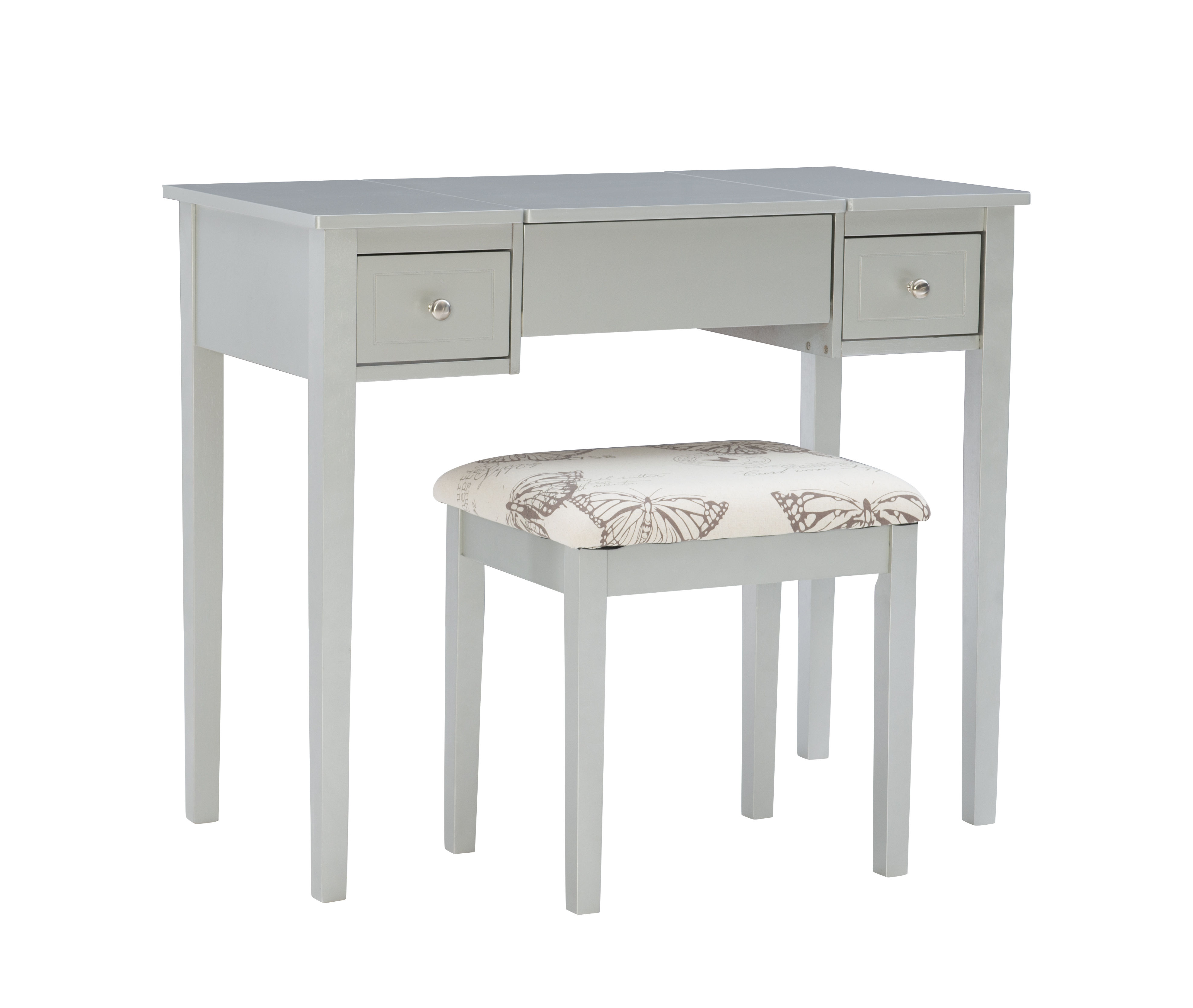 Linon Virginia Silver Butterfly Vanity and Stool