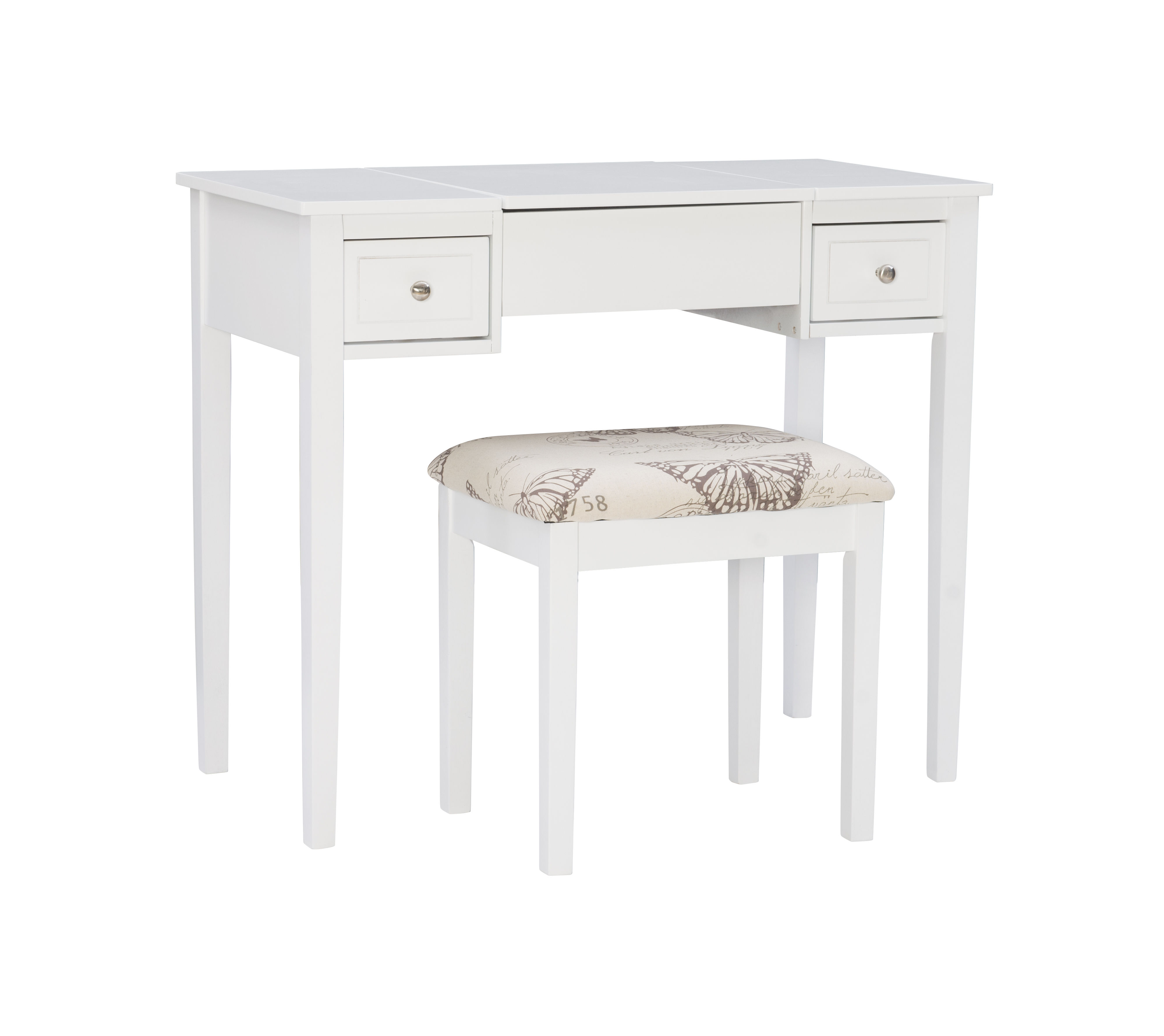 Linon Virginia White Butterfly Vanity and Stool