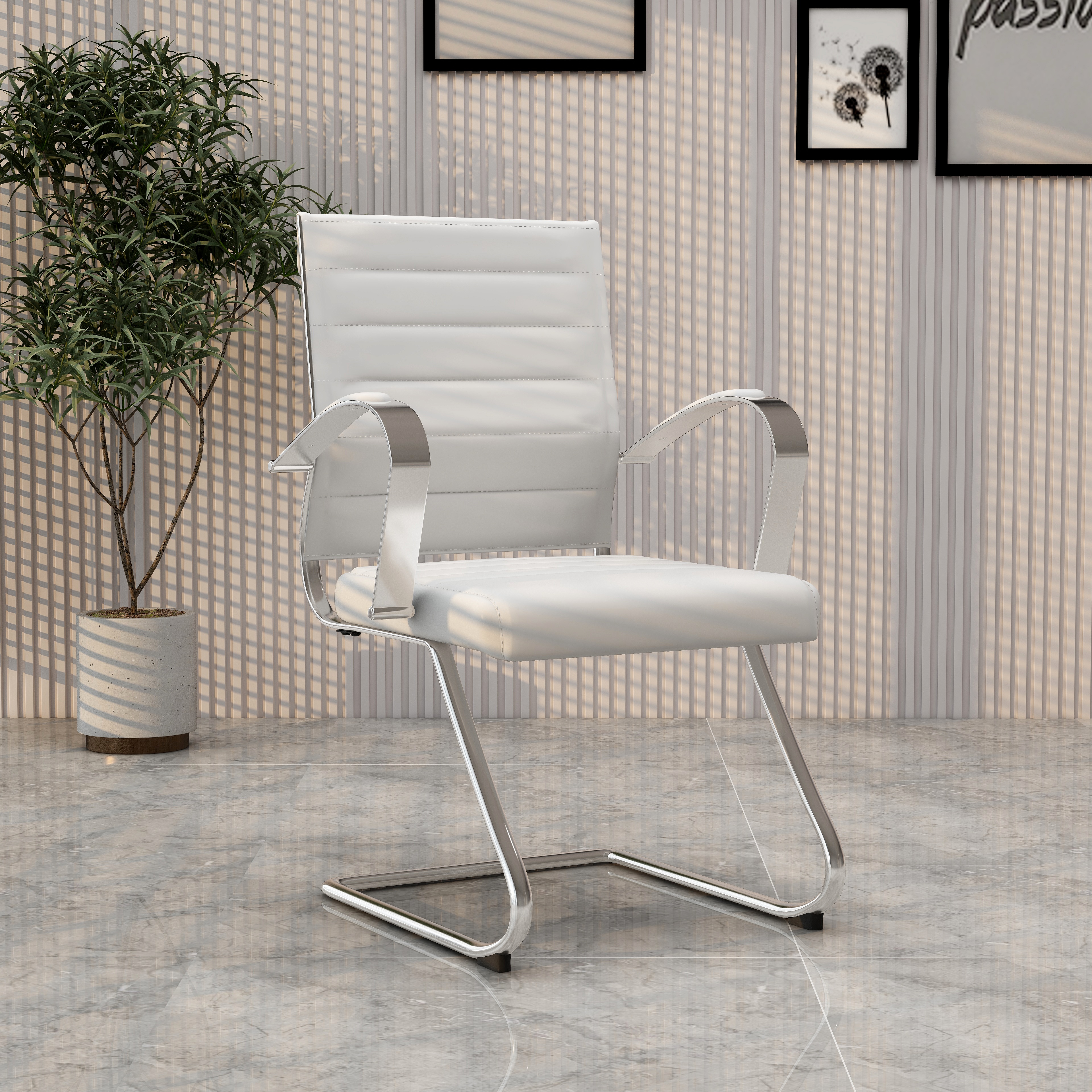 LeisureMod Benmar White Home Leather Guest Office Chair