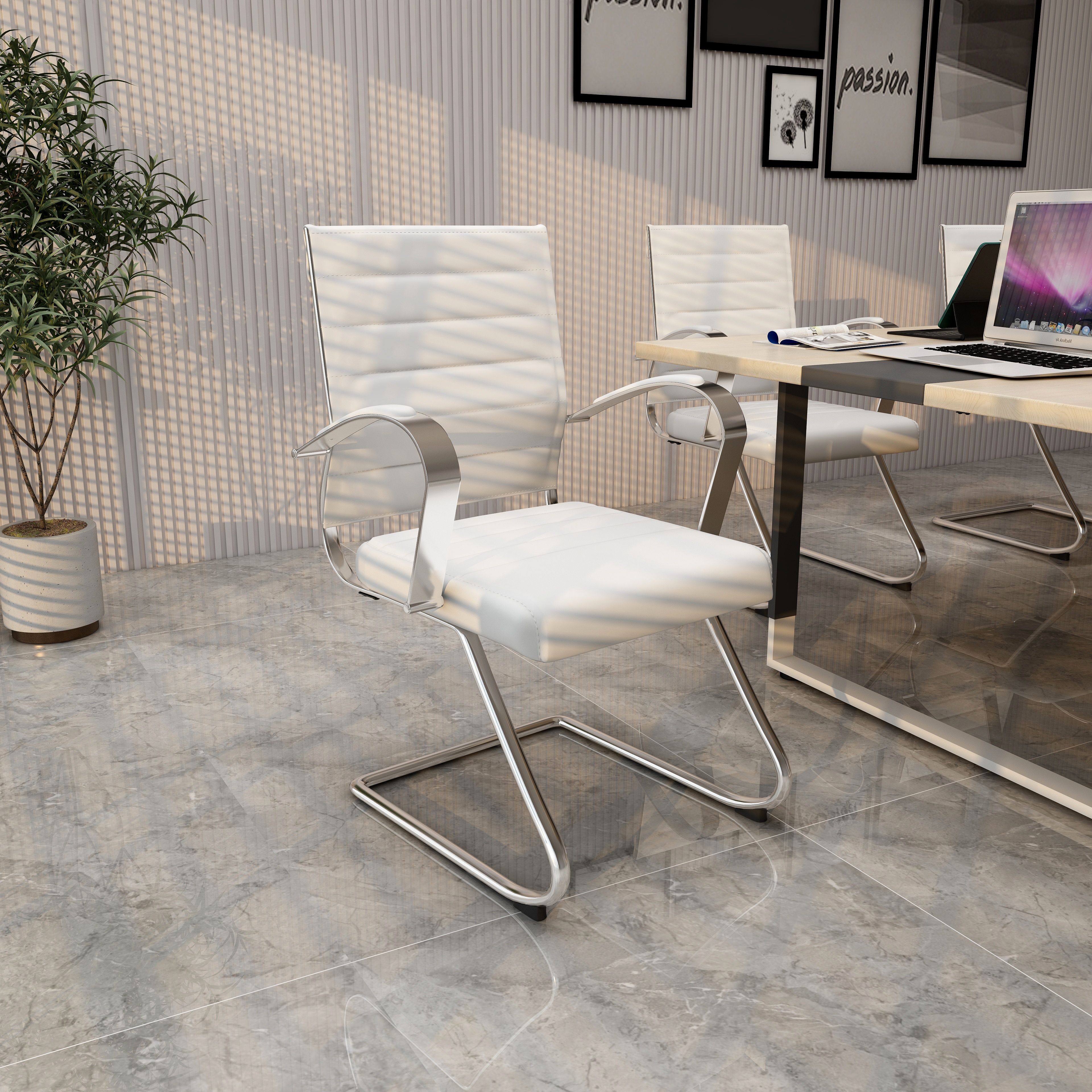 LeisureMod Benmar White Home Leather Guest Office Chair
