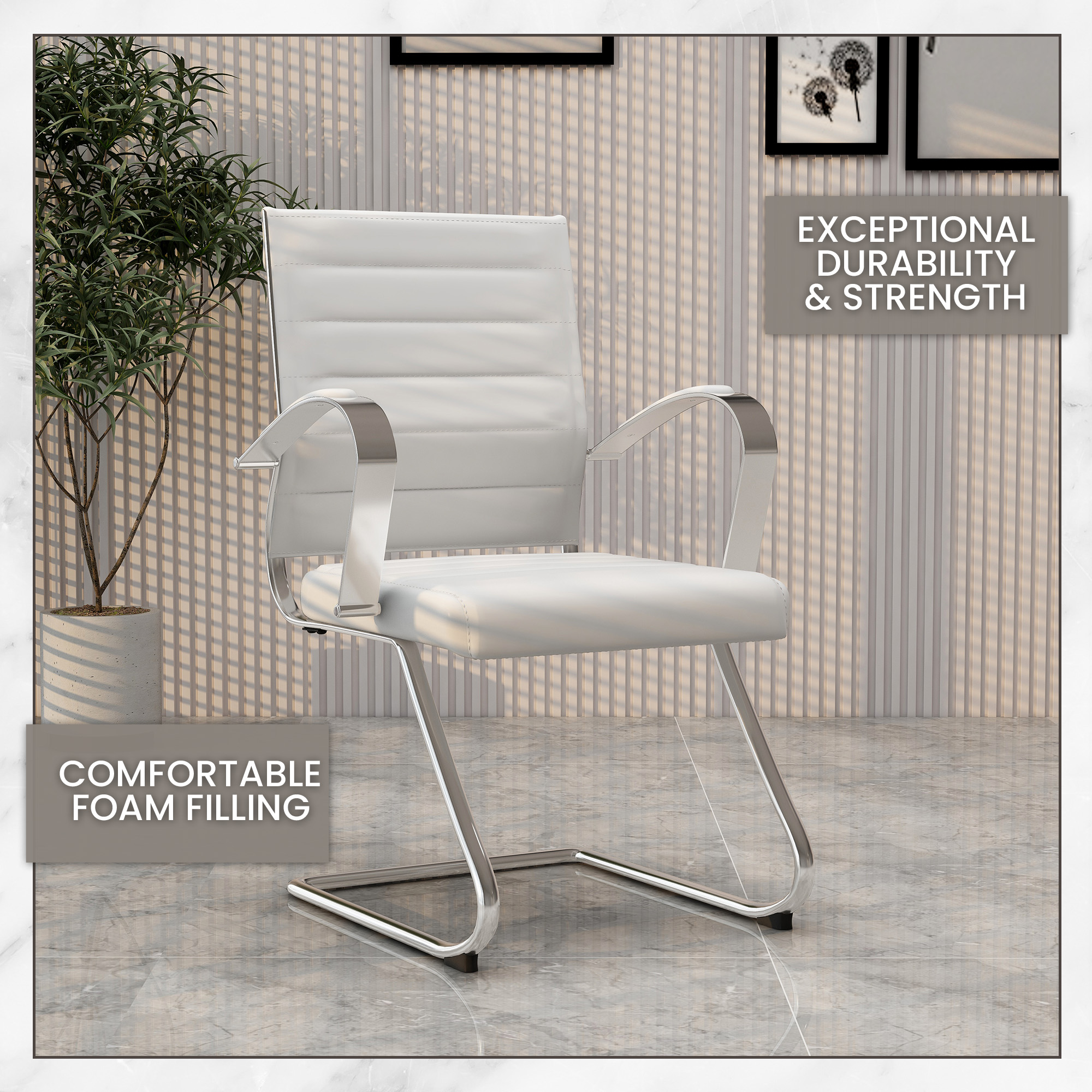 LeisureMod Benmar White Home Leather Guest Office Chair