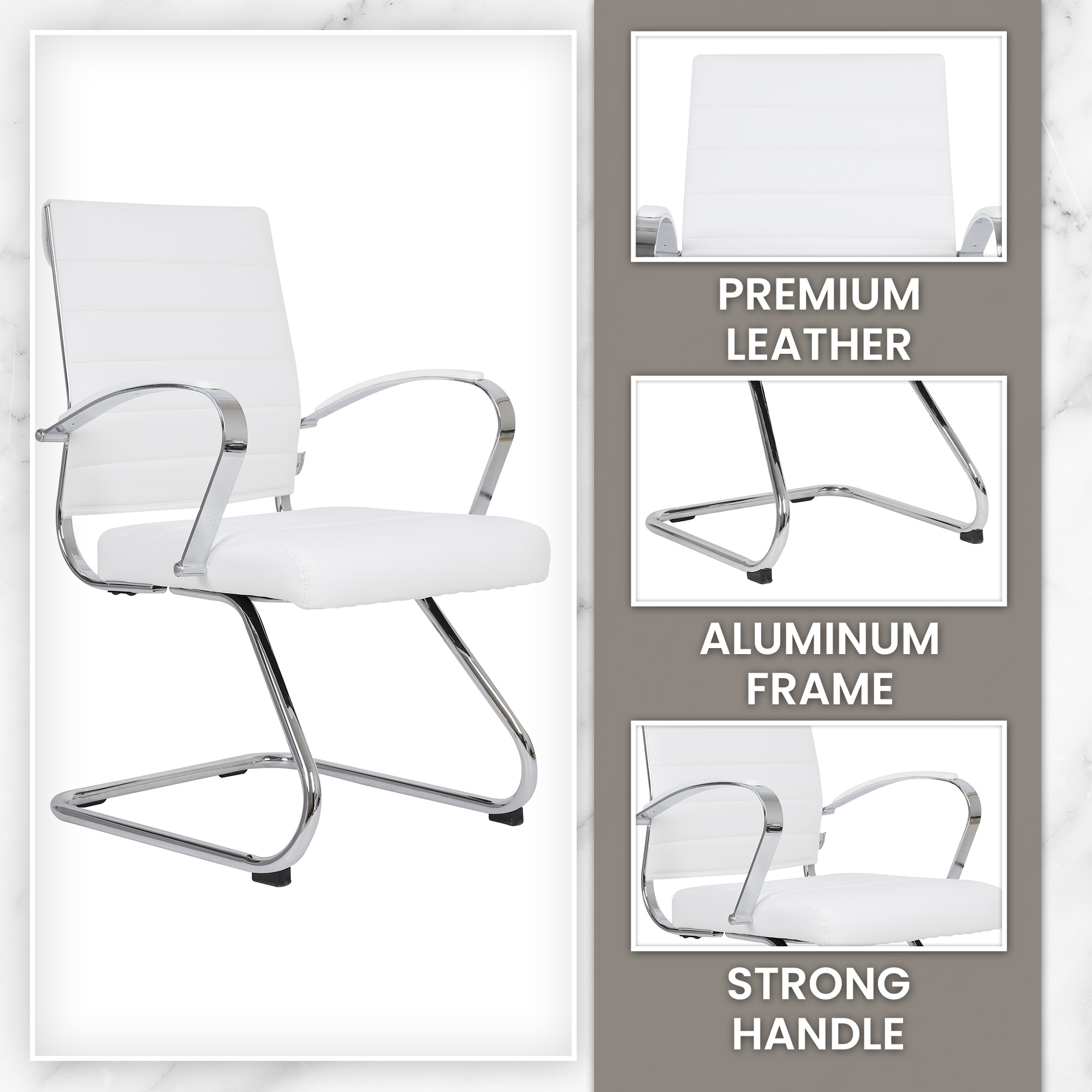 LeisureMod Benmar White Home Leather Guest Office Chair