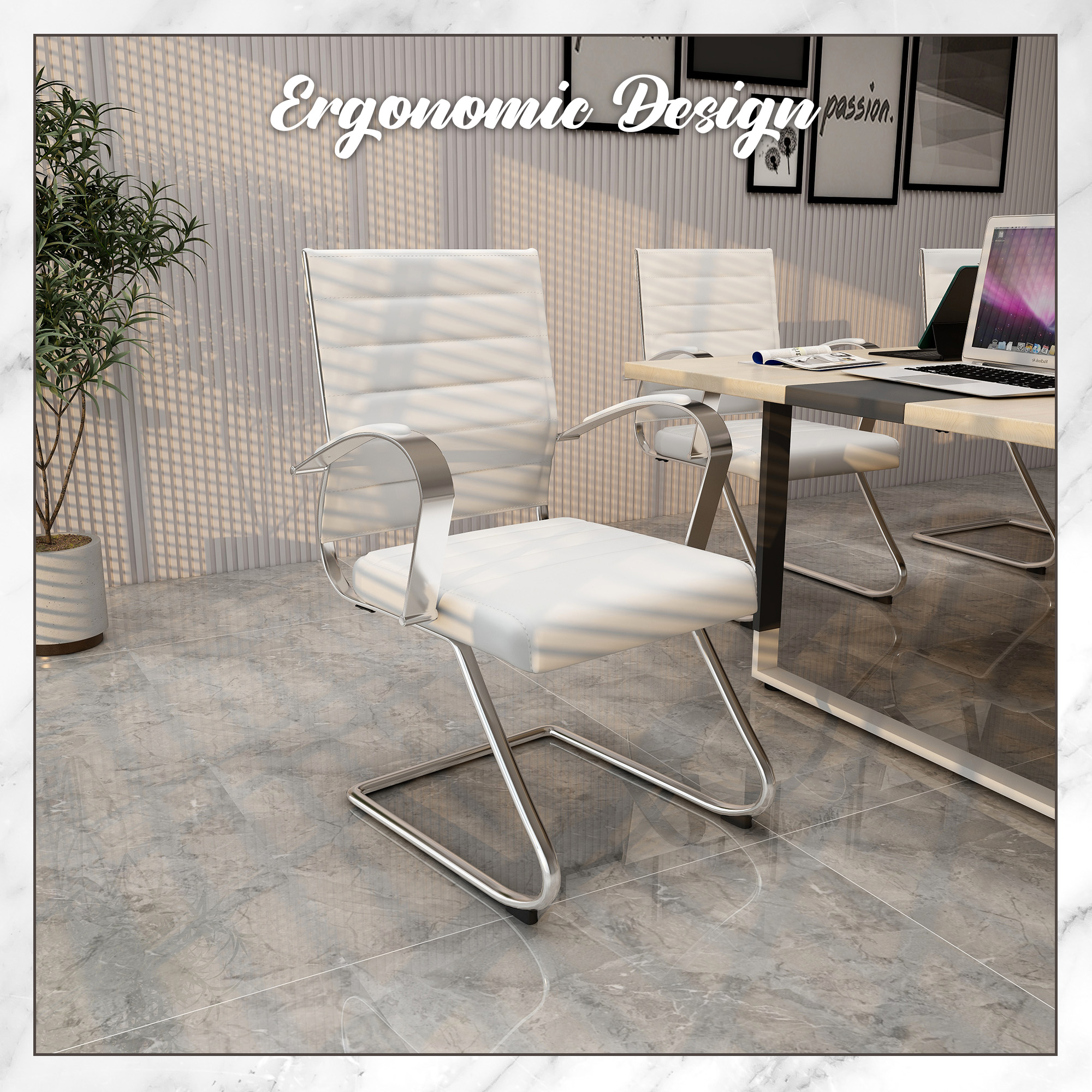 LeisureMod Benmar White Home Leather Guest Office Chair