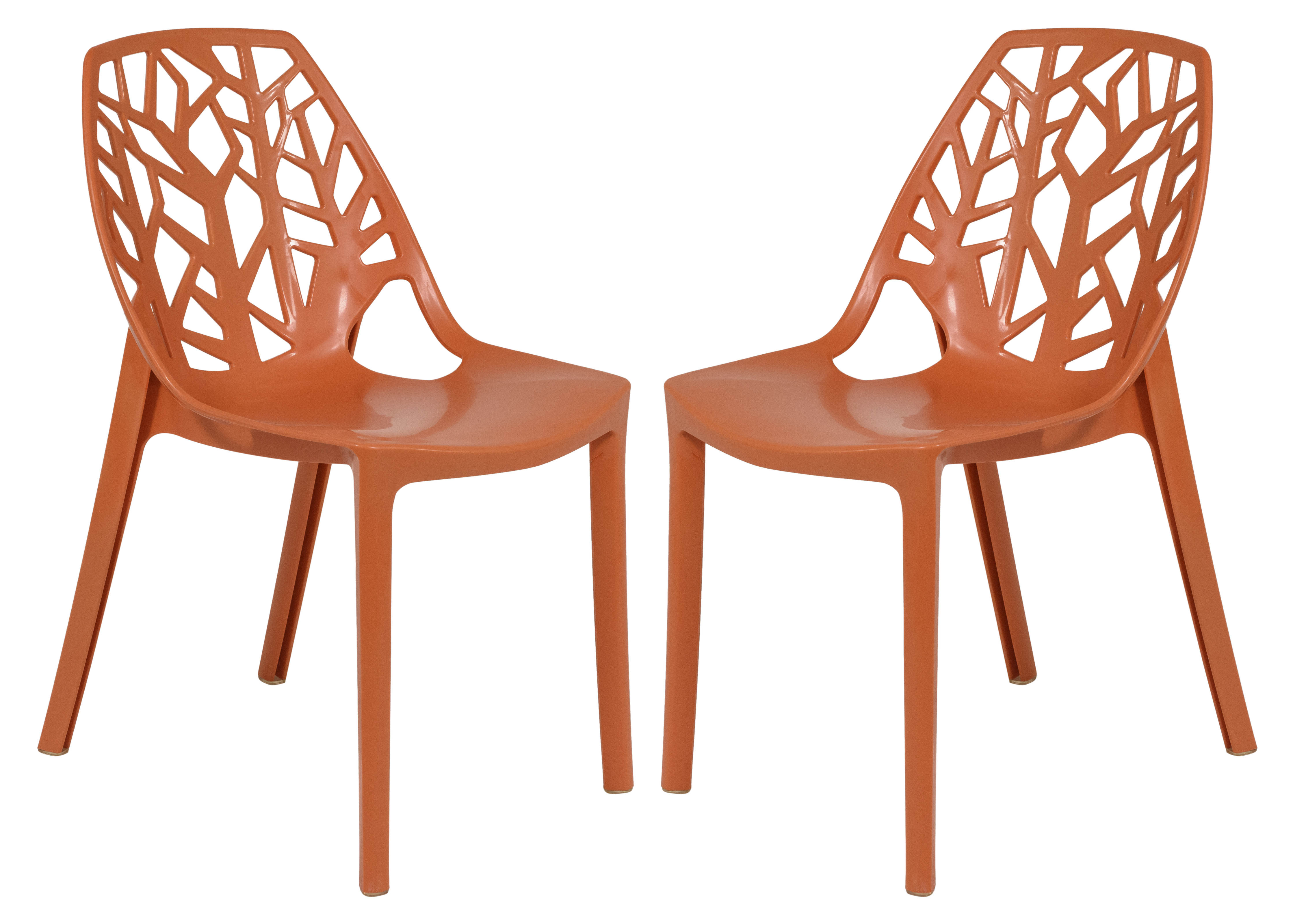 2 LeisureMod Cornelia Solid Orange Dining Chairs