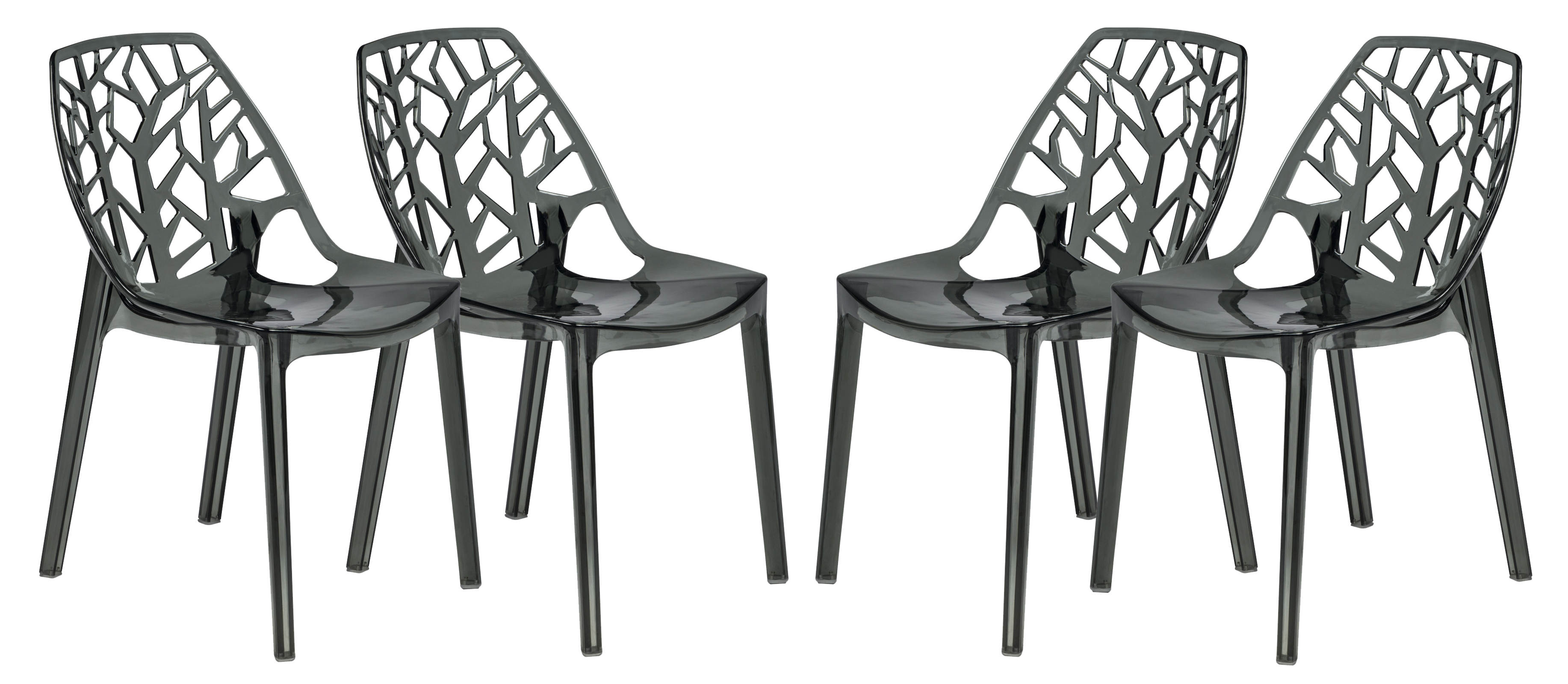 4 LeisureMod Cornelia Transparent Black Dining Chairs