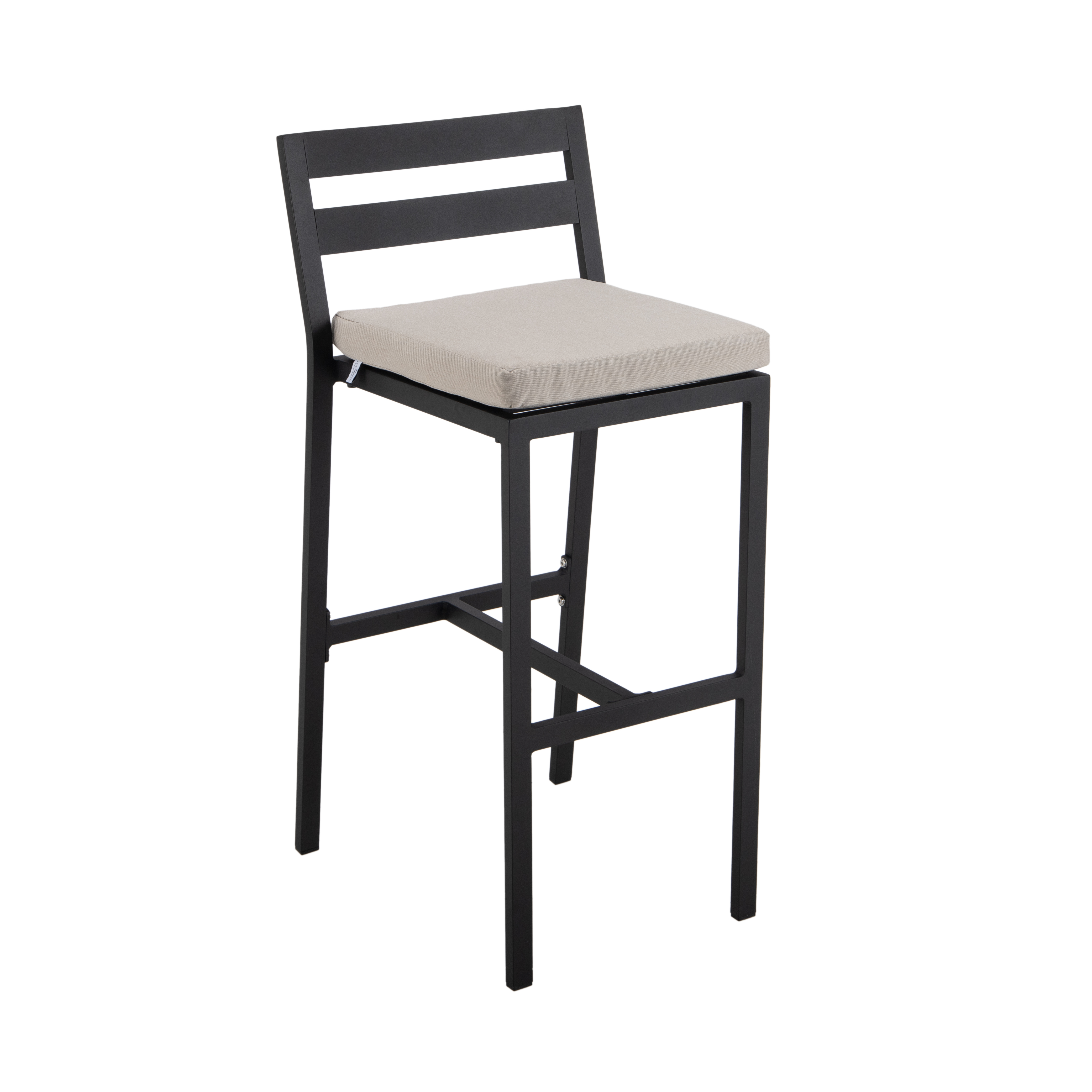 LeisureMod Chelsea Black Beige Modern Aluminum Outdoor Bar Chair