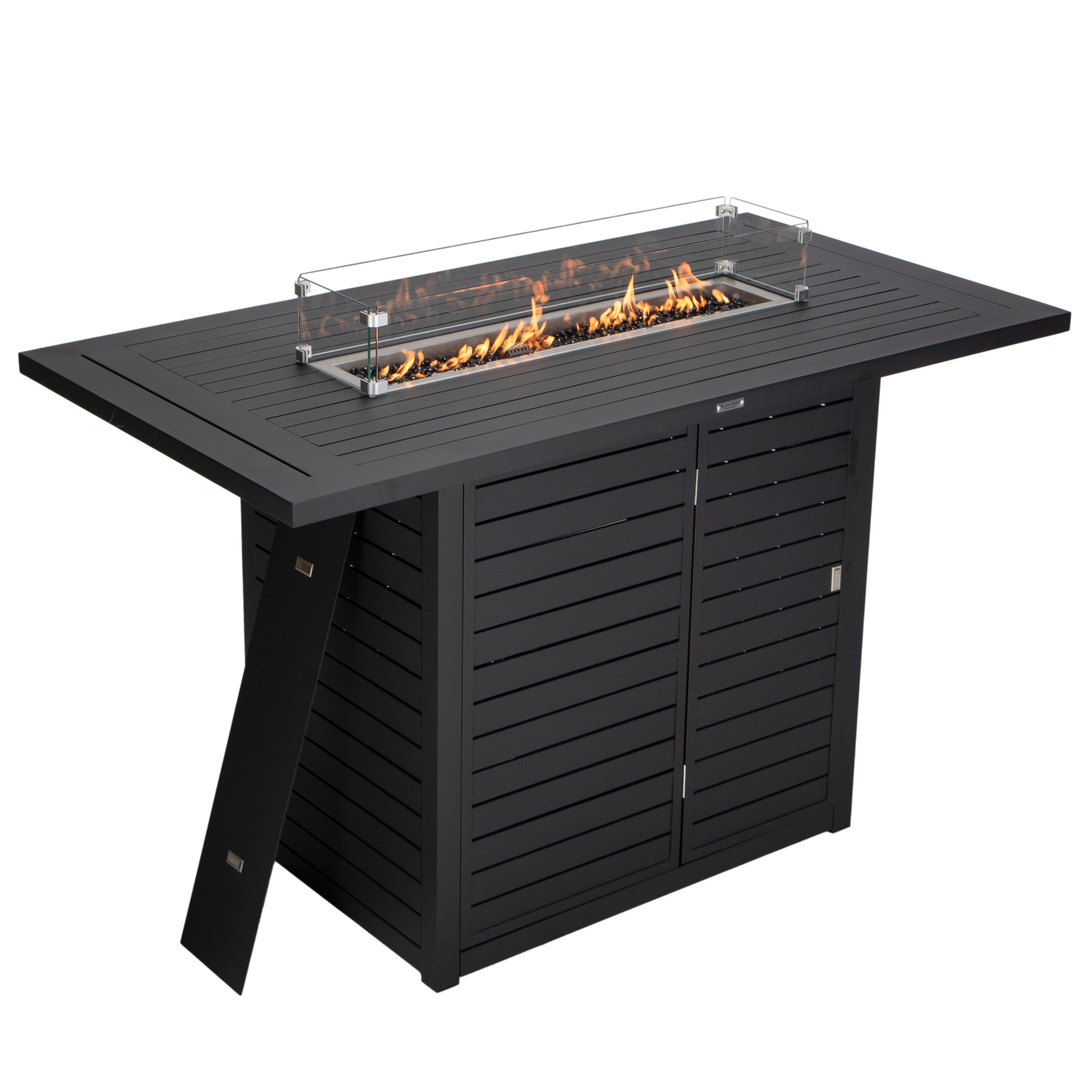 LeisureMod Chelsea Black Bar Height Fire Pit Table