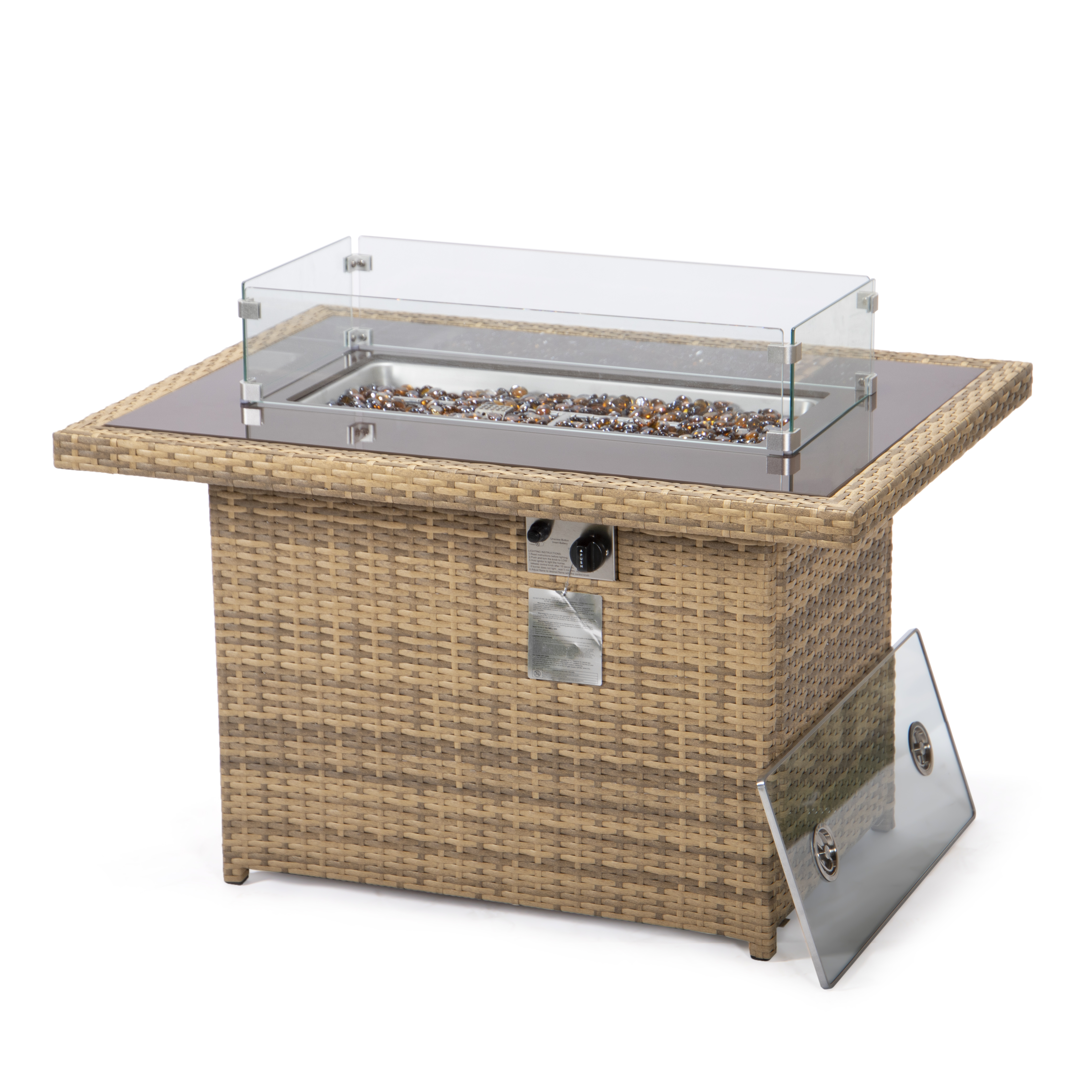LeisureMod Mace Light Brown Fire Pit Table