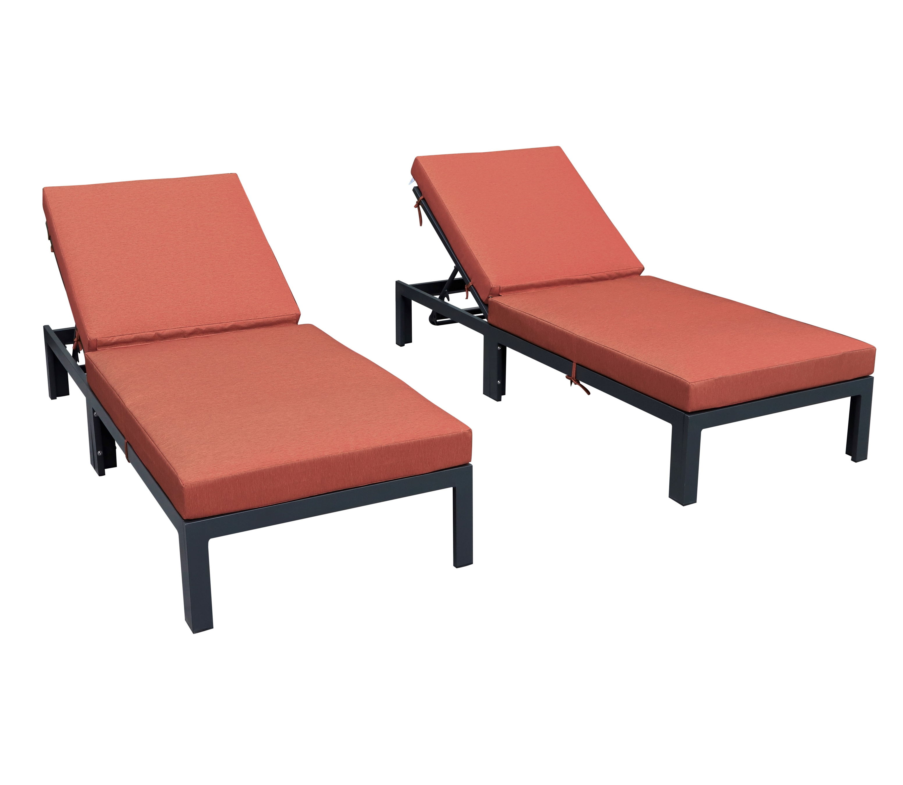 2 LeisureMod Chelsea Orange Outdoor Chaise Lounge Chairs with Cushions