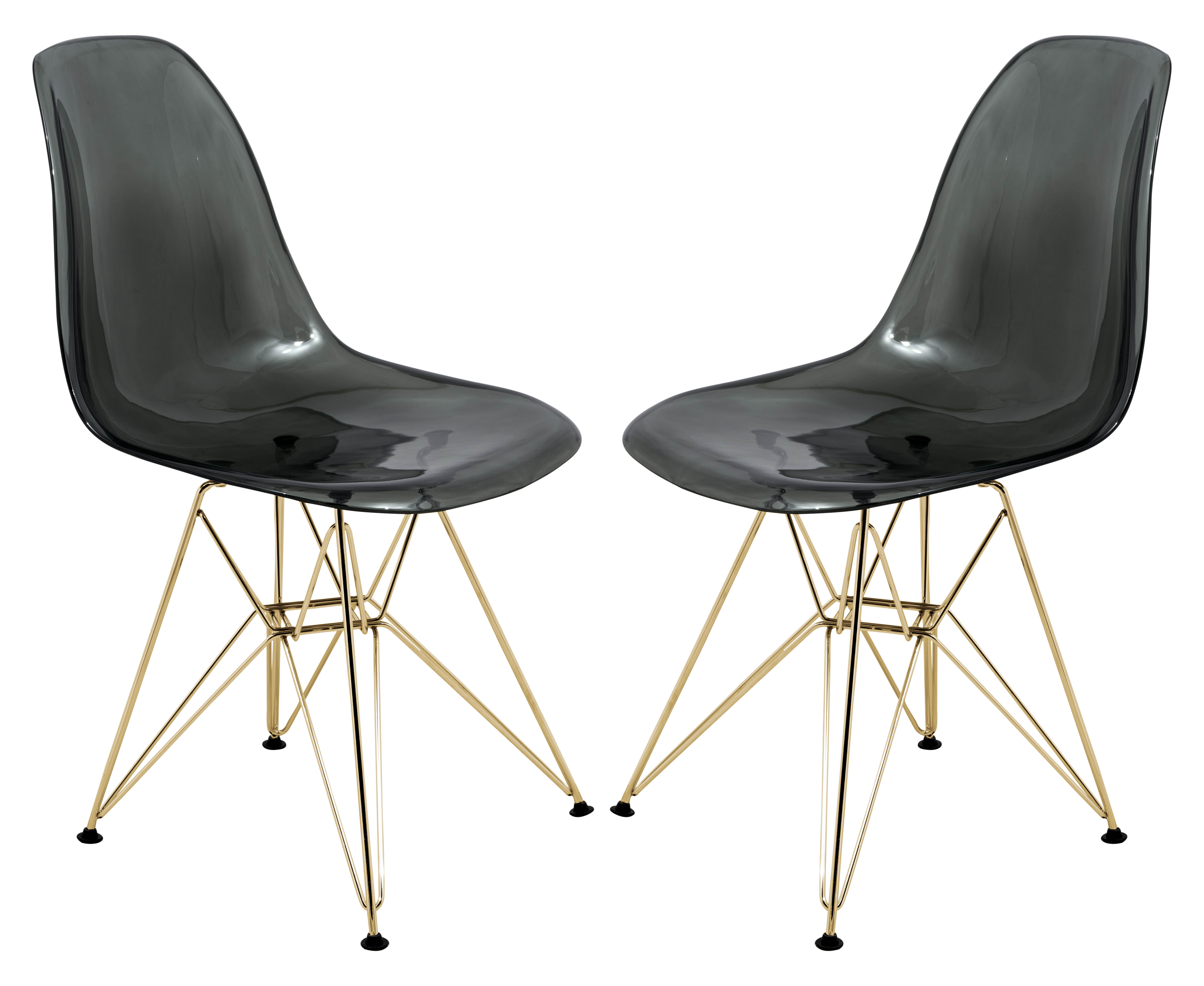 Design Edge Dareton 2  Transparent Black Molded Gold Base Eiffel Side Chair...