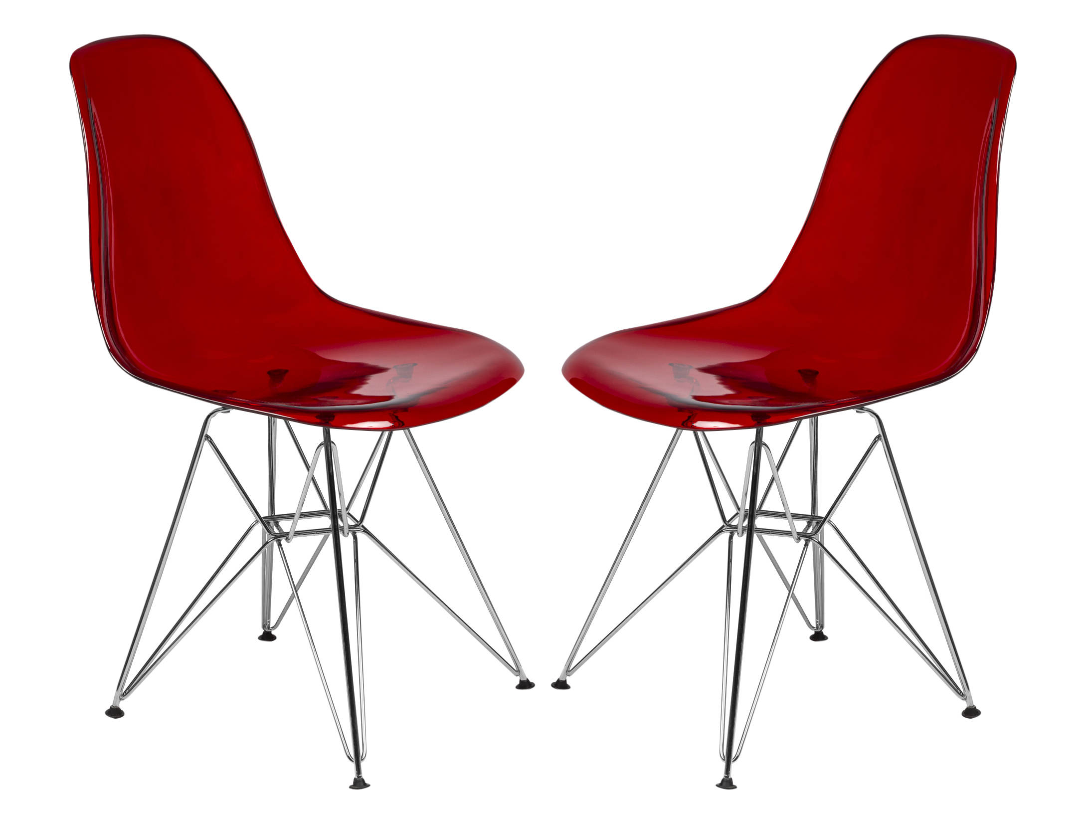 Design Edge Dareton 2  Transparent Red Molded Eiffel Side Chairs