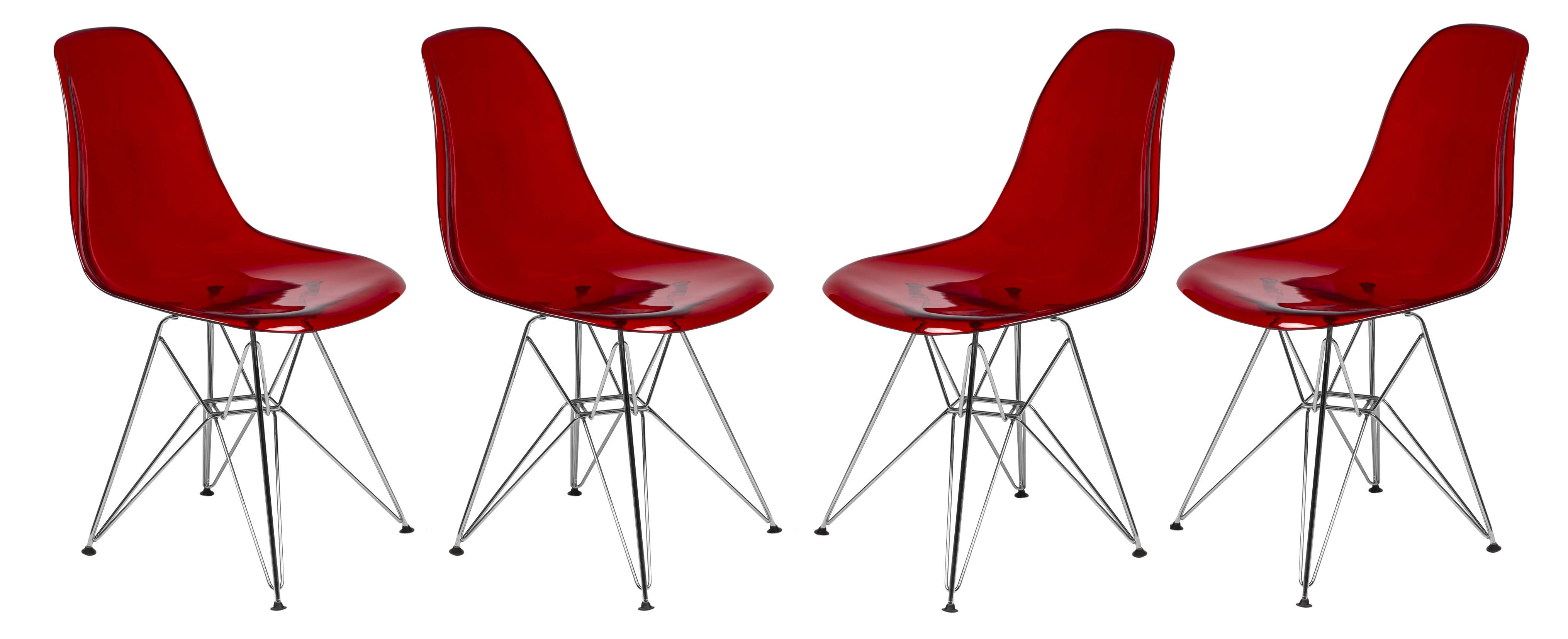 Design Edge Dareton 4  Transparent Red Molded Eiffel Side Chairs