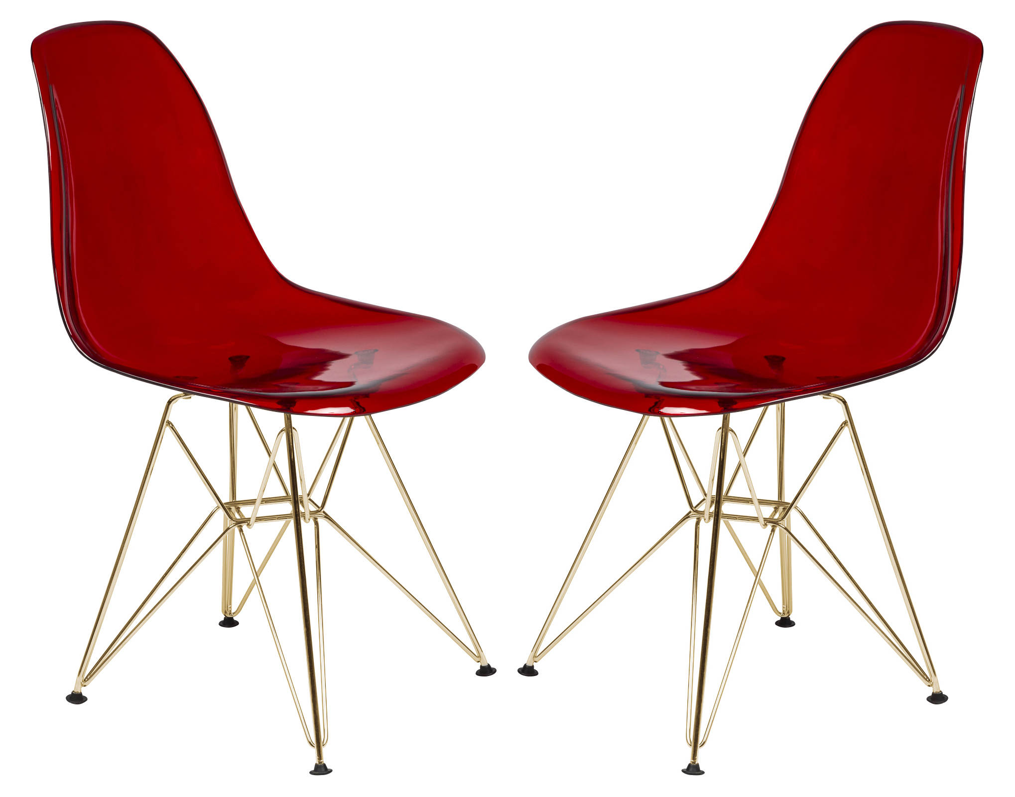 Design Edge Dareton 2  Transparent Red Molded Gold Base Eiffel Side Chairs