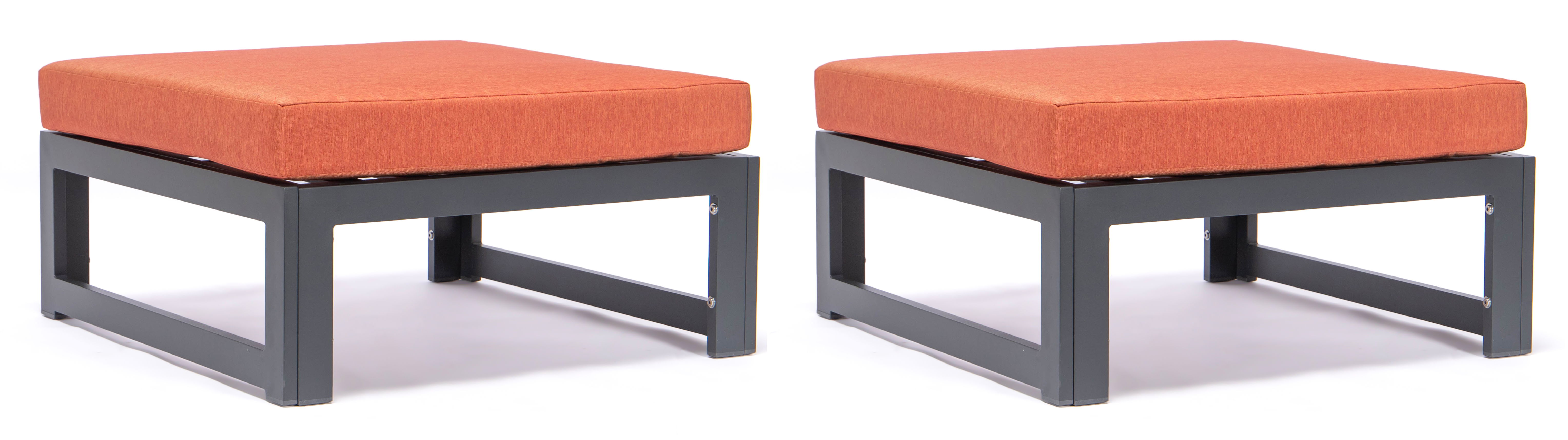 2 LeisureMod Chelsea Orange Outdoor Patio Ottomans