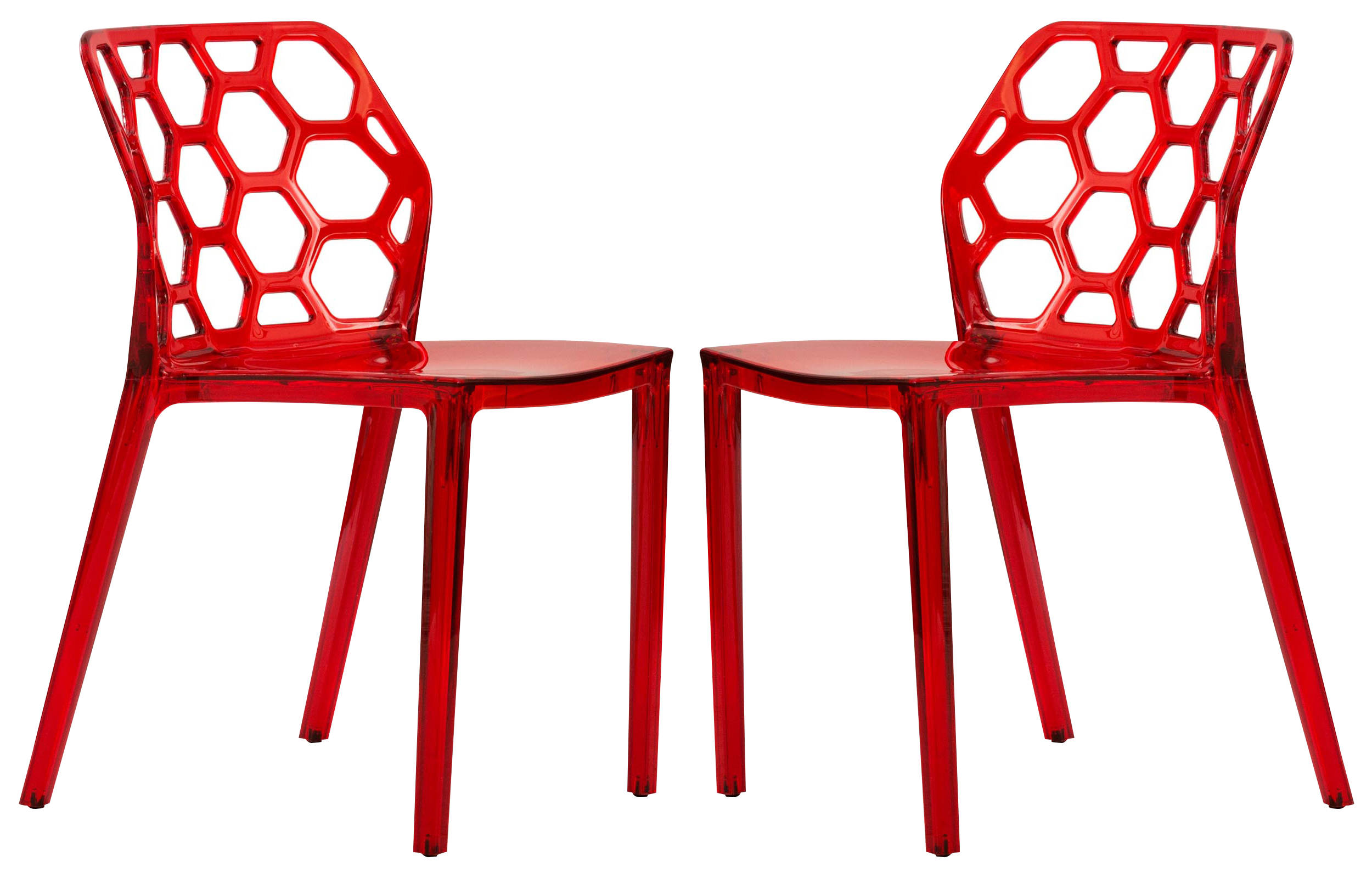 2 LeisureMod Dynamic Transparent Red Dining Chairs