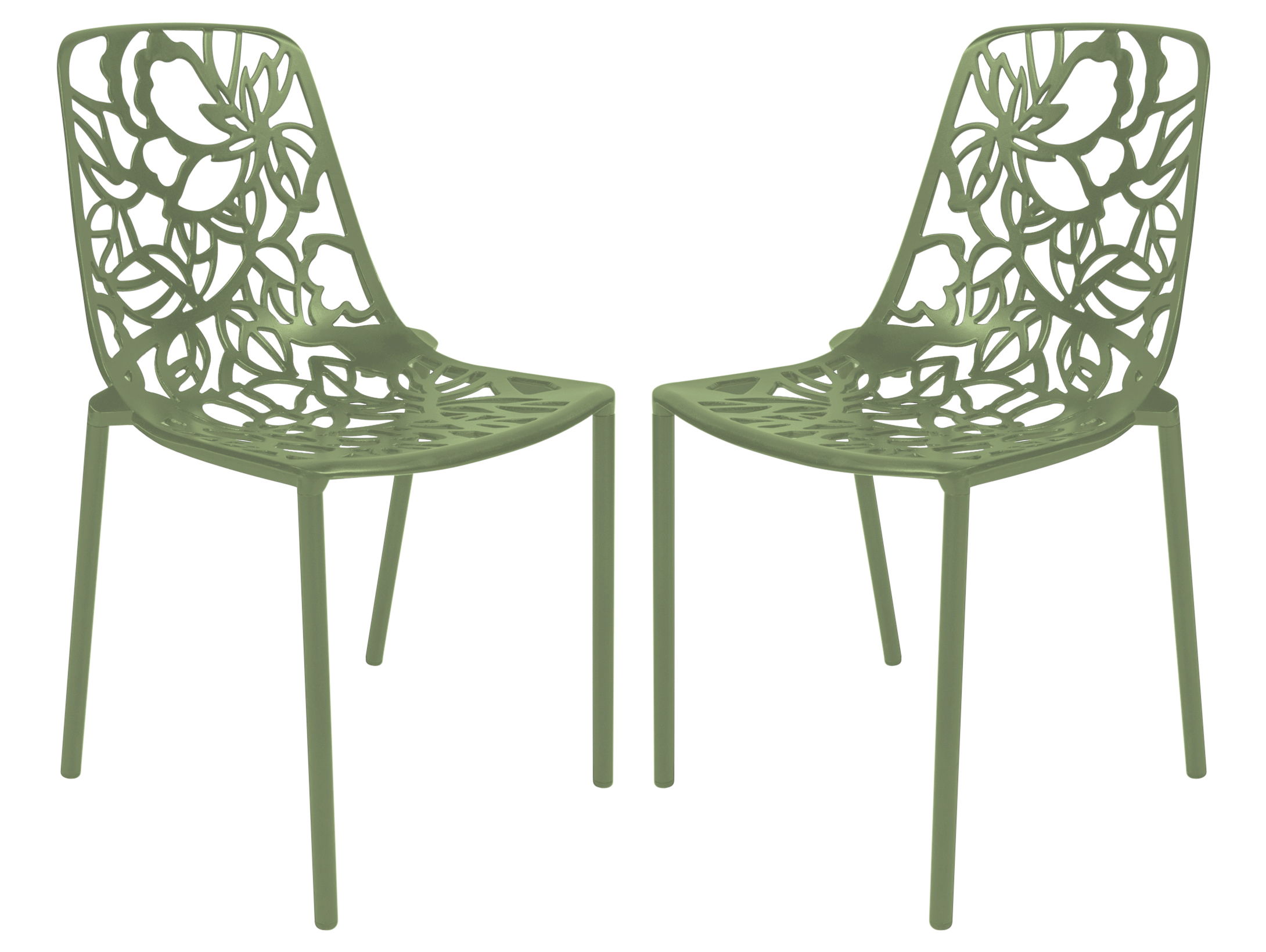 2 LeisureMod Devon Khaki Green Aluminum Chairs