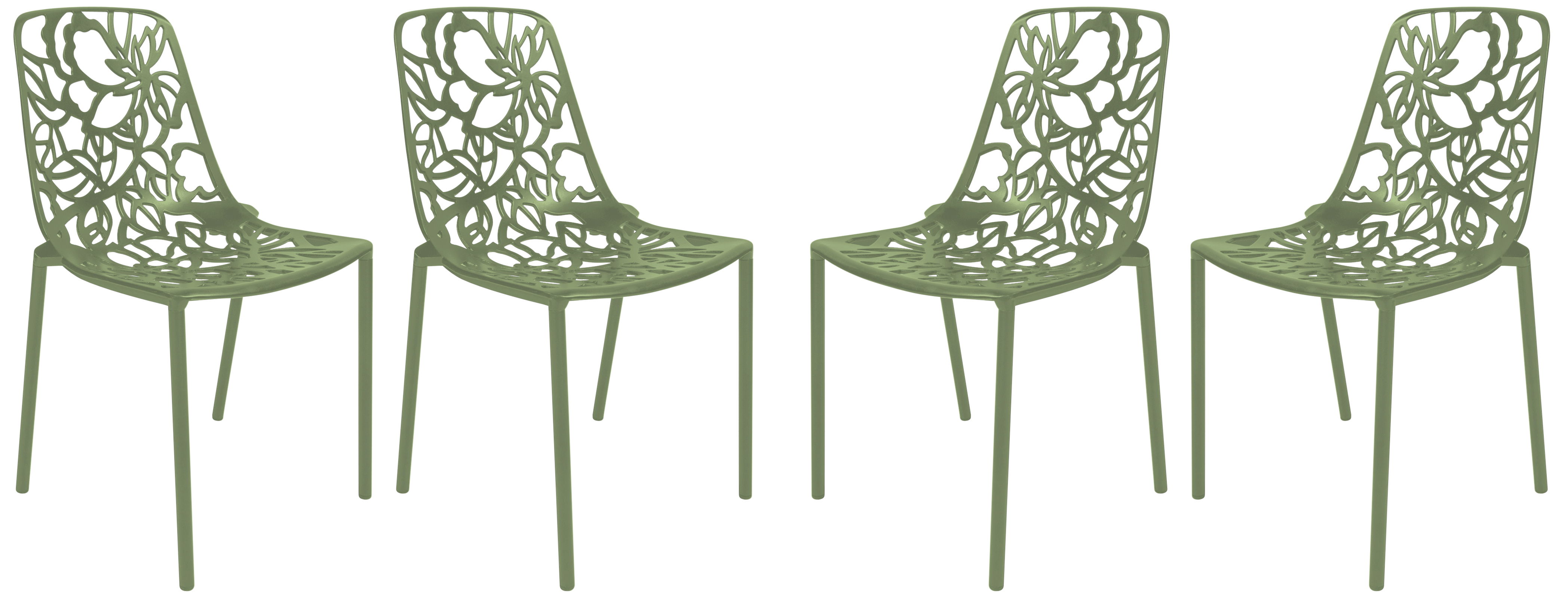 4 LeisureMod Devon Khaki Green Aluminum Chairs