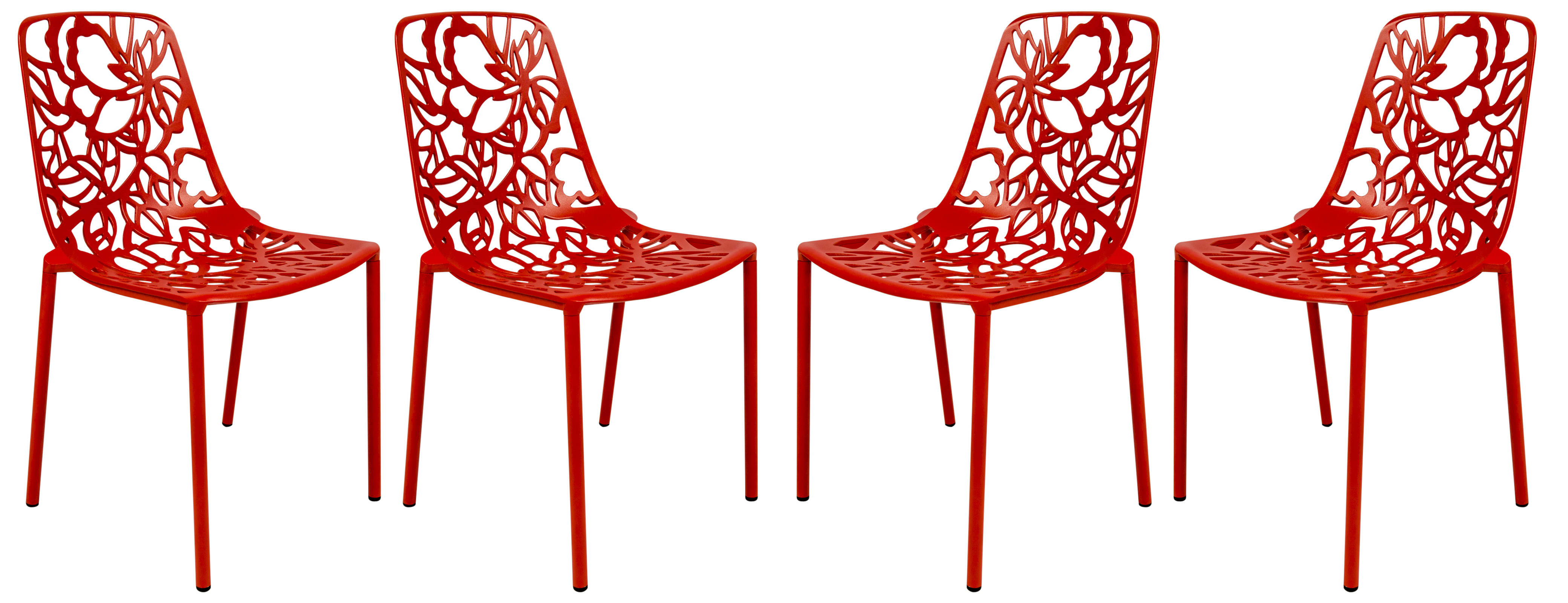 4 LeisureMod Devon Red Aluminum Chairs