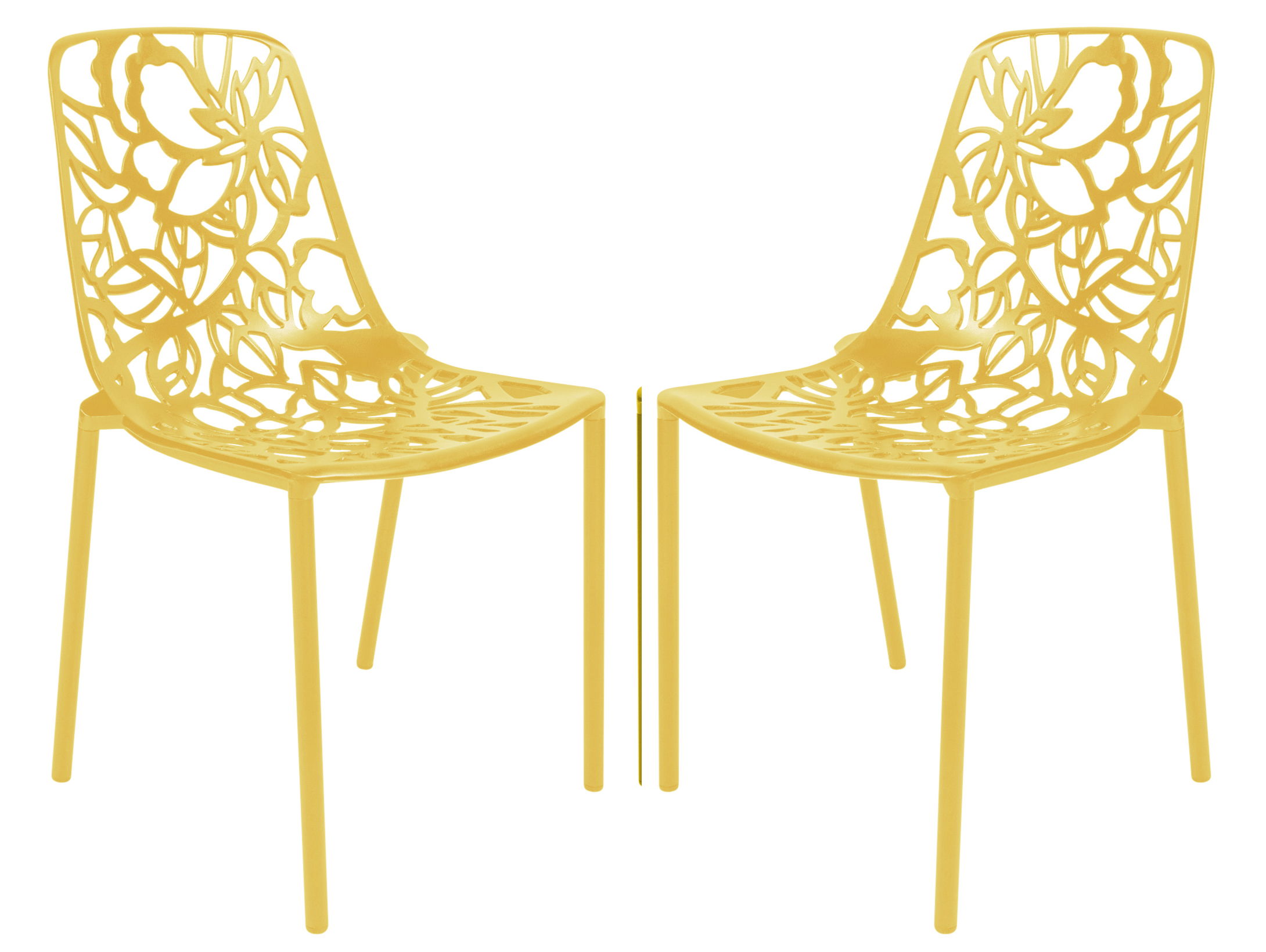 2 LeisureMod Devon Yellow Aluminum Chairs