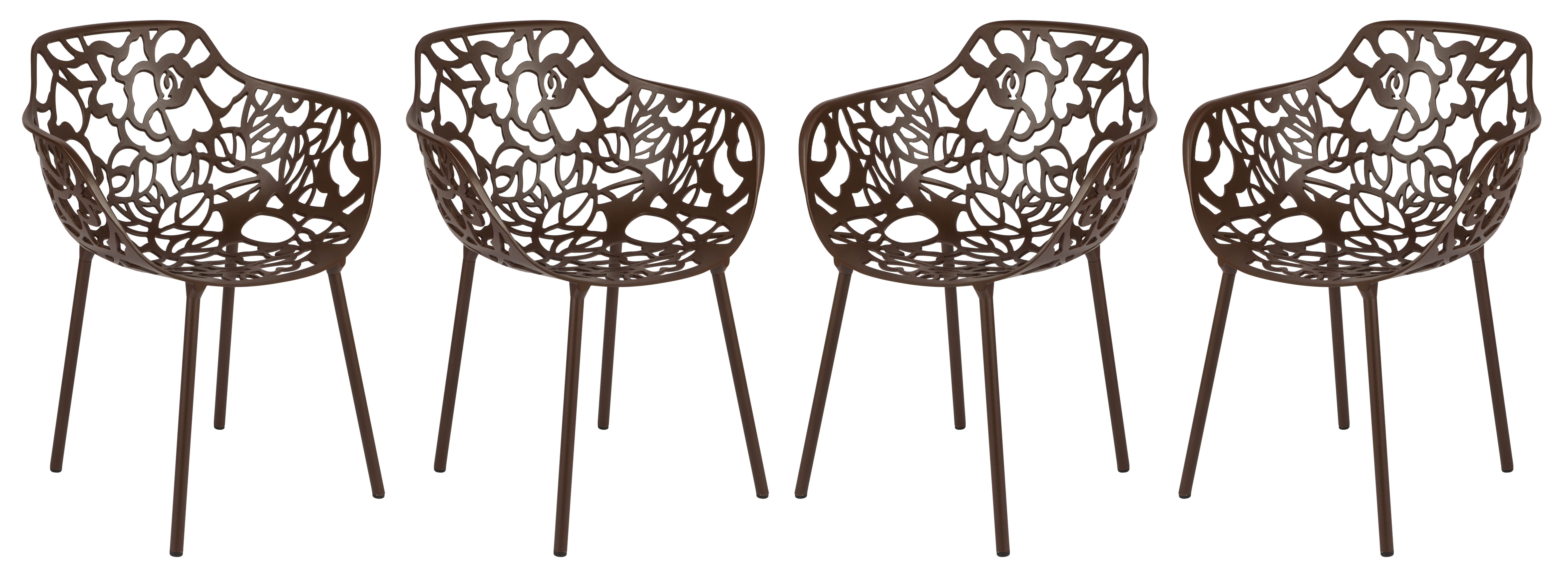 4 LeisureMod Devon Brown Aluminum Arm Chairs