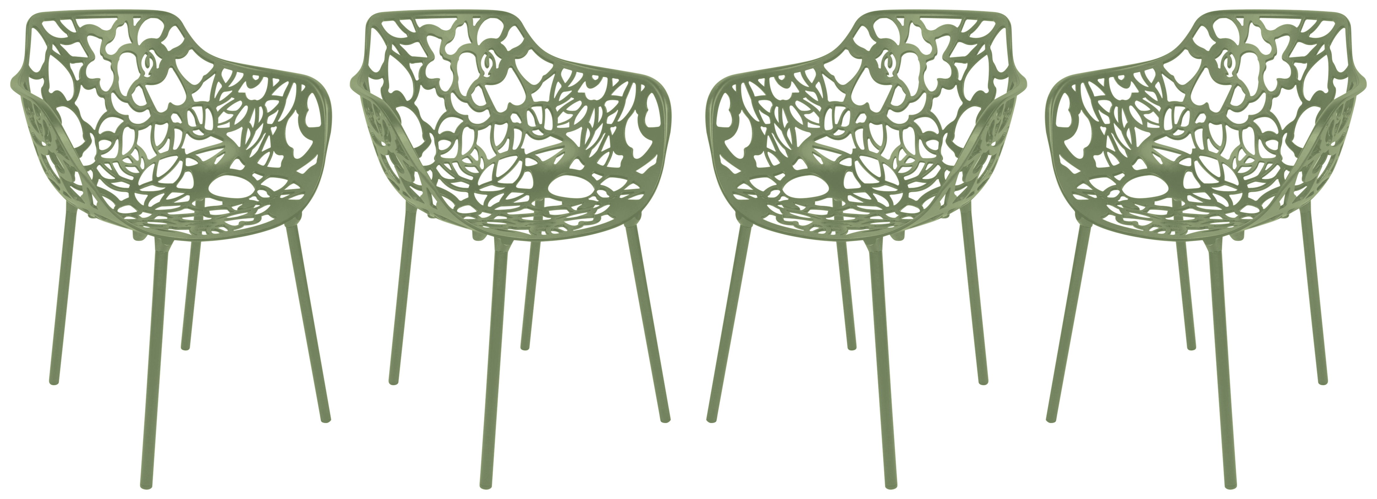 4 LeisureMod Devon Khaki Green Aluminum Arm Chairs