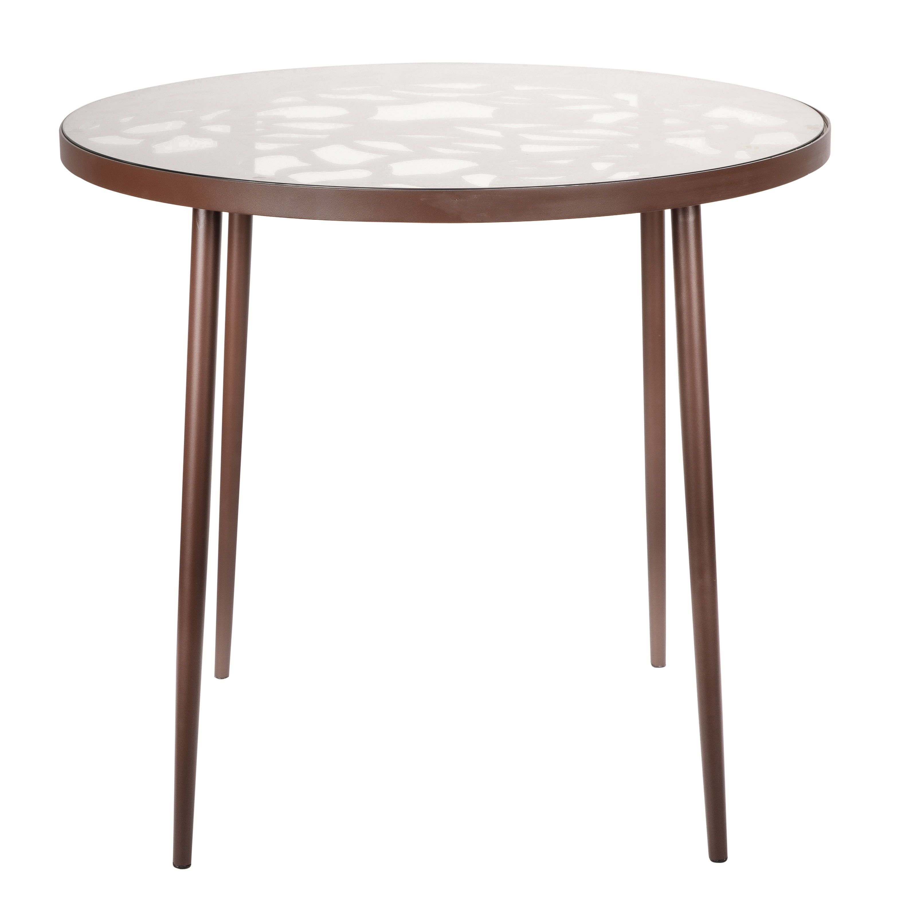 LeisureMod Devon Tree Design Glass Top Aluminum Base Indoor Outdoor Bistro Dining Table