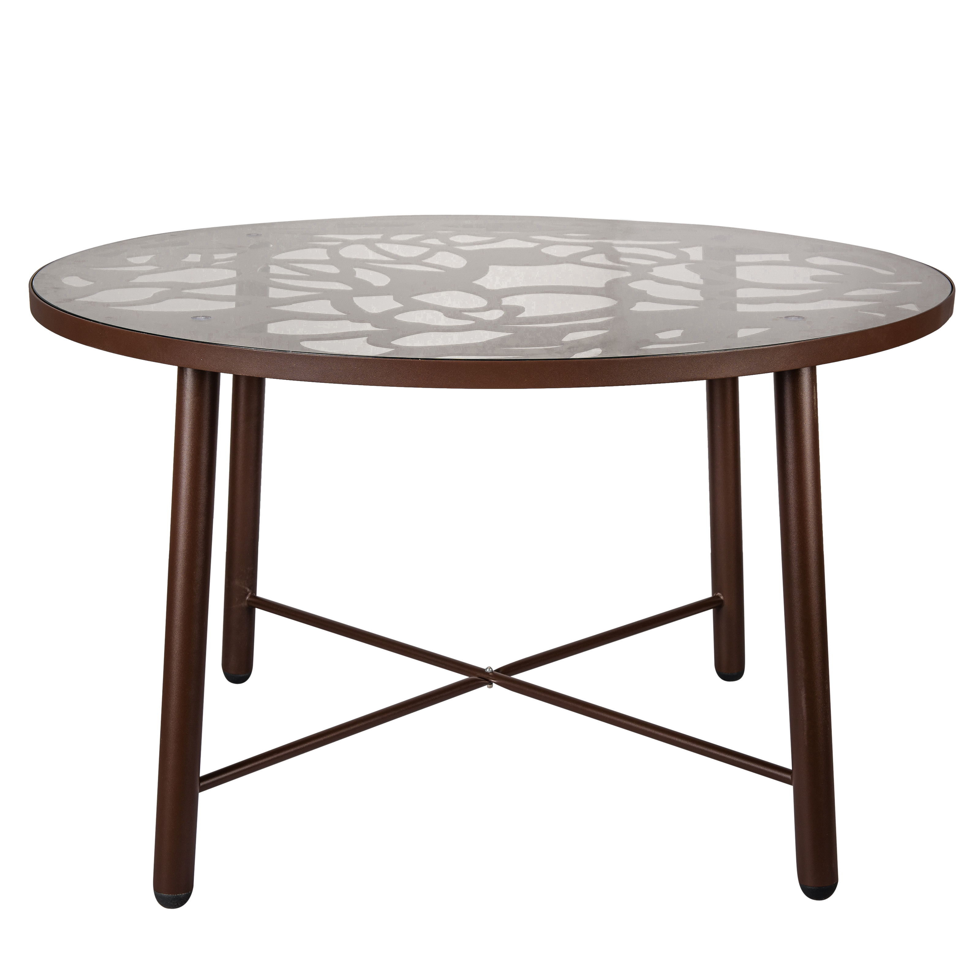 LeisureMod Devon Tree Design Glass Top Aluminum Base Indoor Outdoor Dining Table