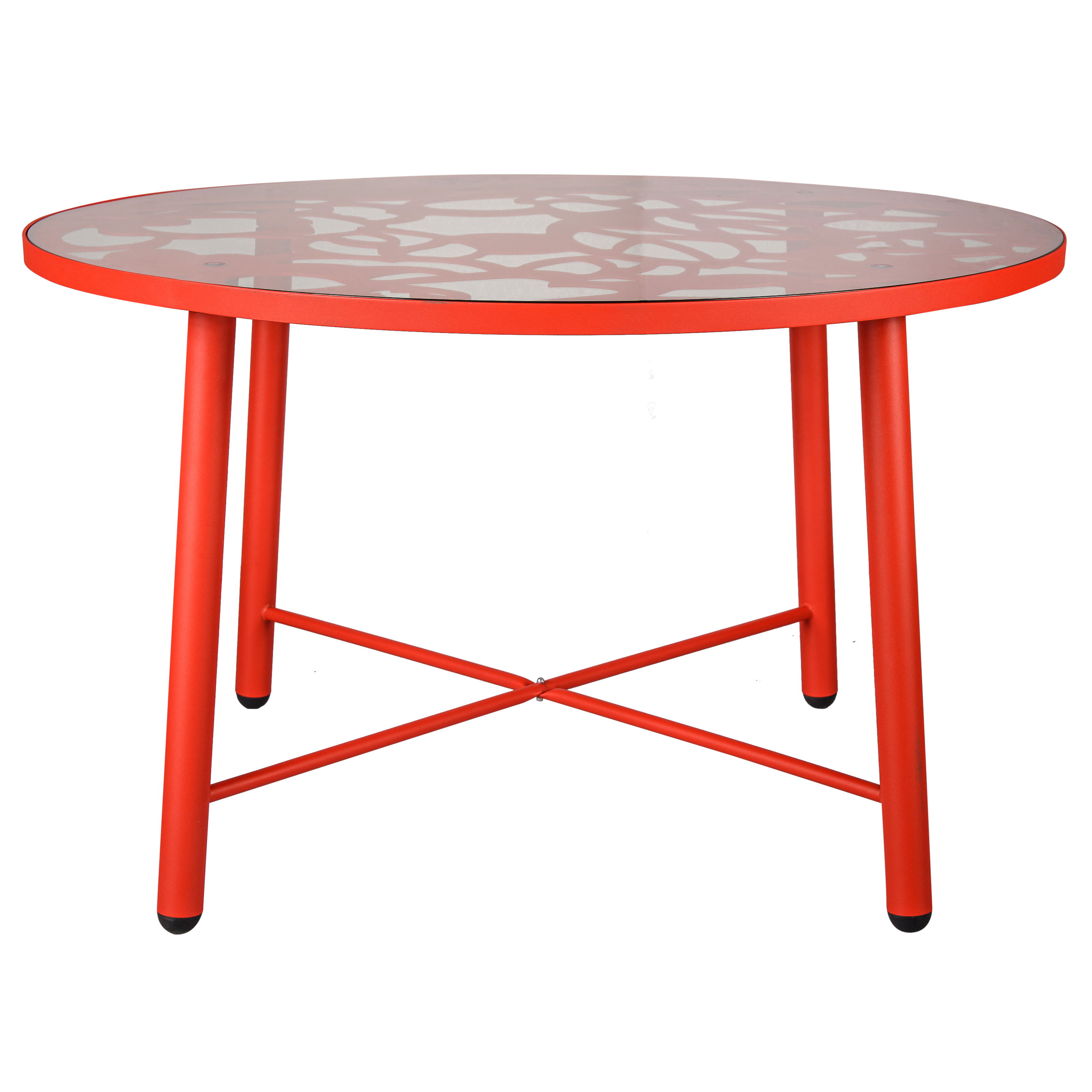 LeisureMod Devon Tree Design Glass Top Aluminum Base Indoor Outdoor Dining Table