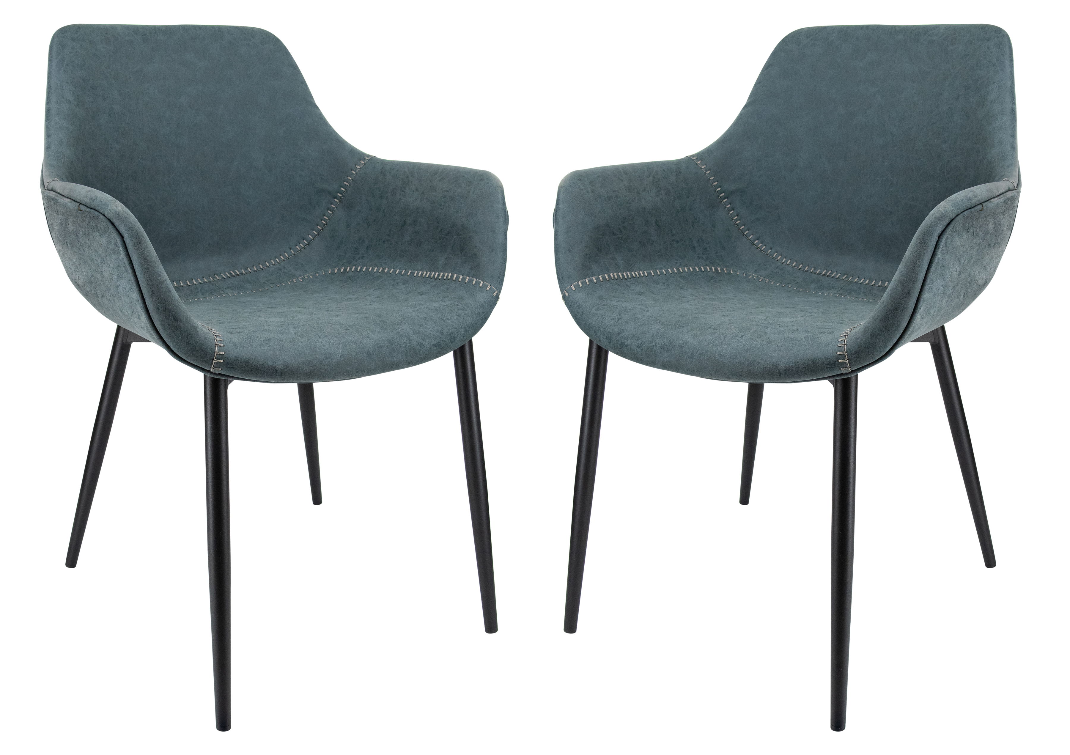 2 LeisureMod Markley Peacock Blue Leather Dining Armchairs