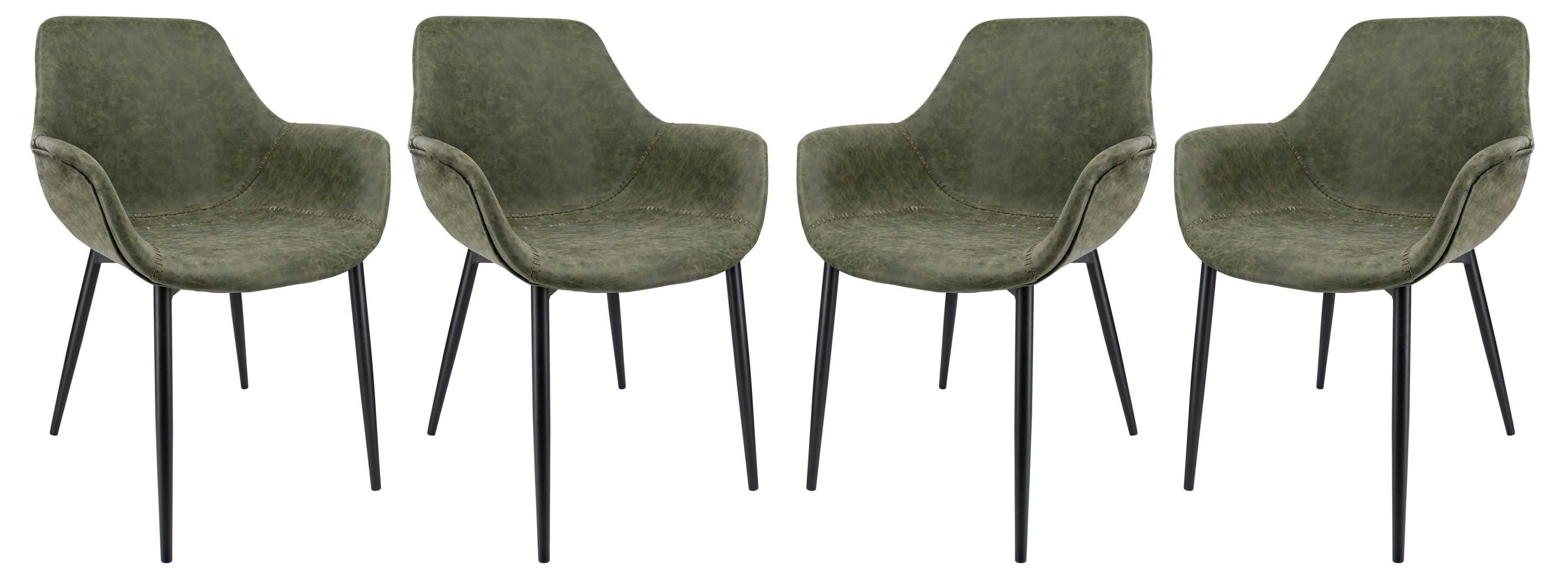 4 LeisureMod Markley Olive Green Leather Dining Armchairs